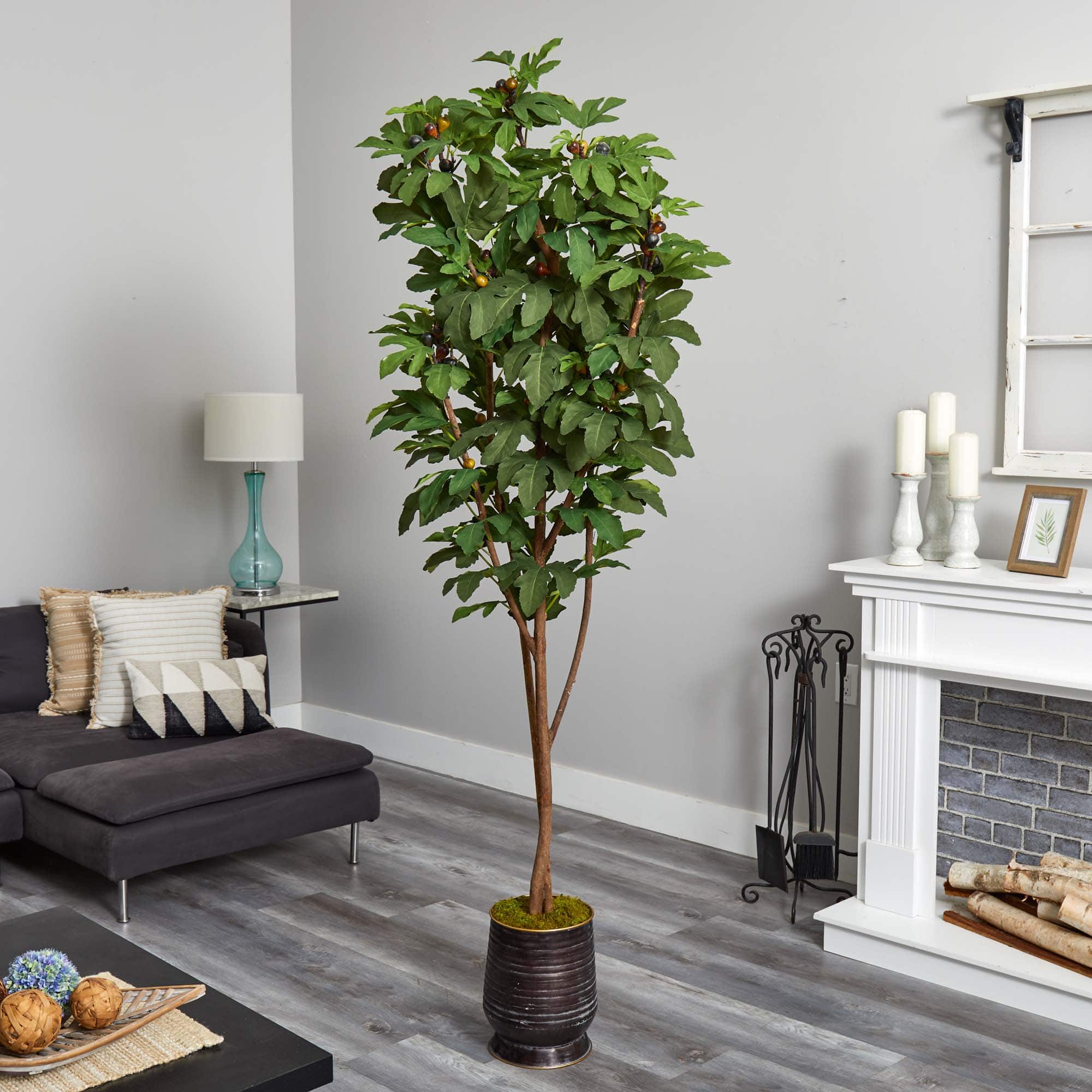 7.5ft. Fig Artificial Tree in Ribbed Metal Planter