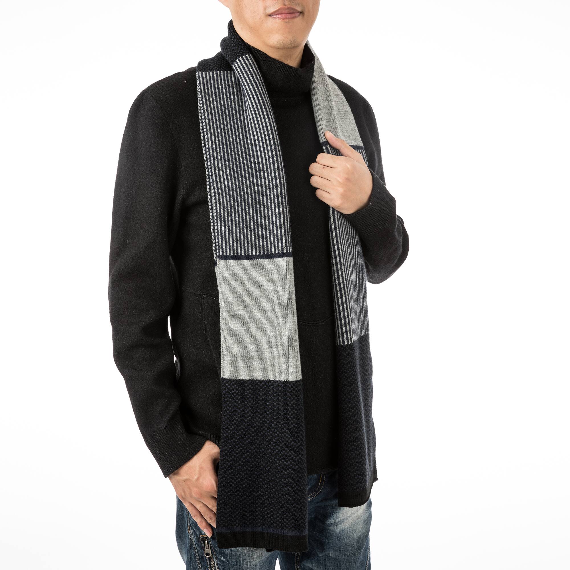 Glitzhome® 70" Men's Black, White & Gray Scarf
