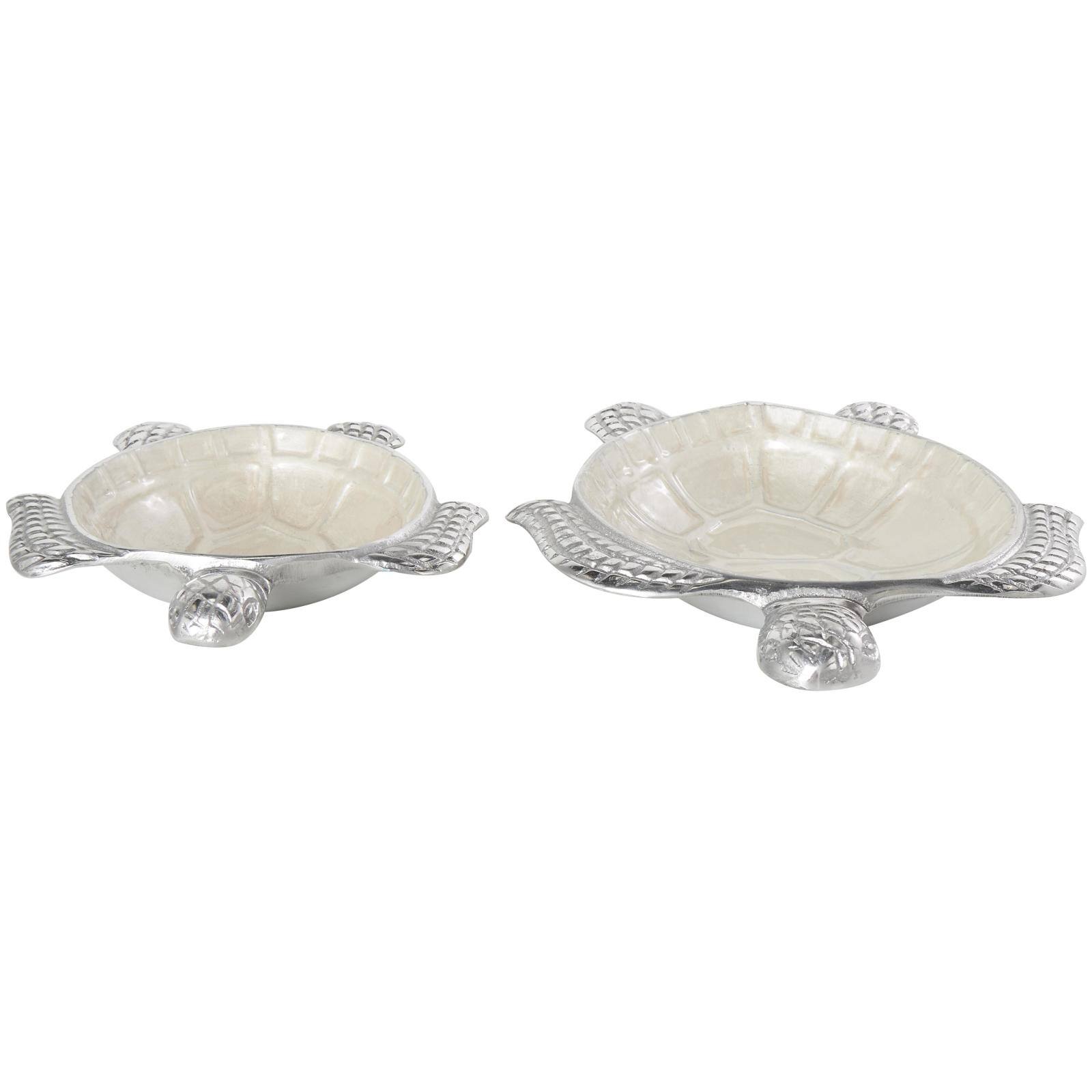 White Aluminum Metal Turtle Bowl with Silver Exterior Set