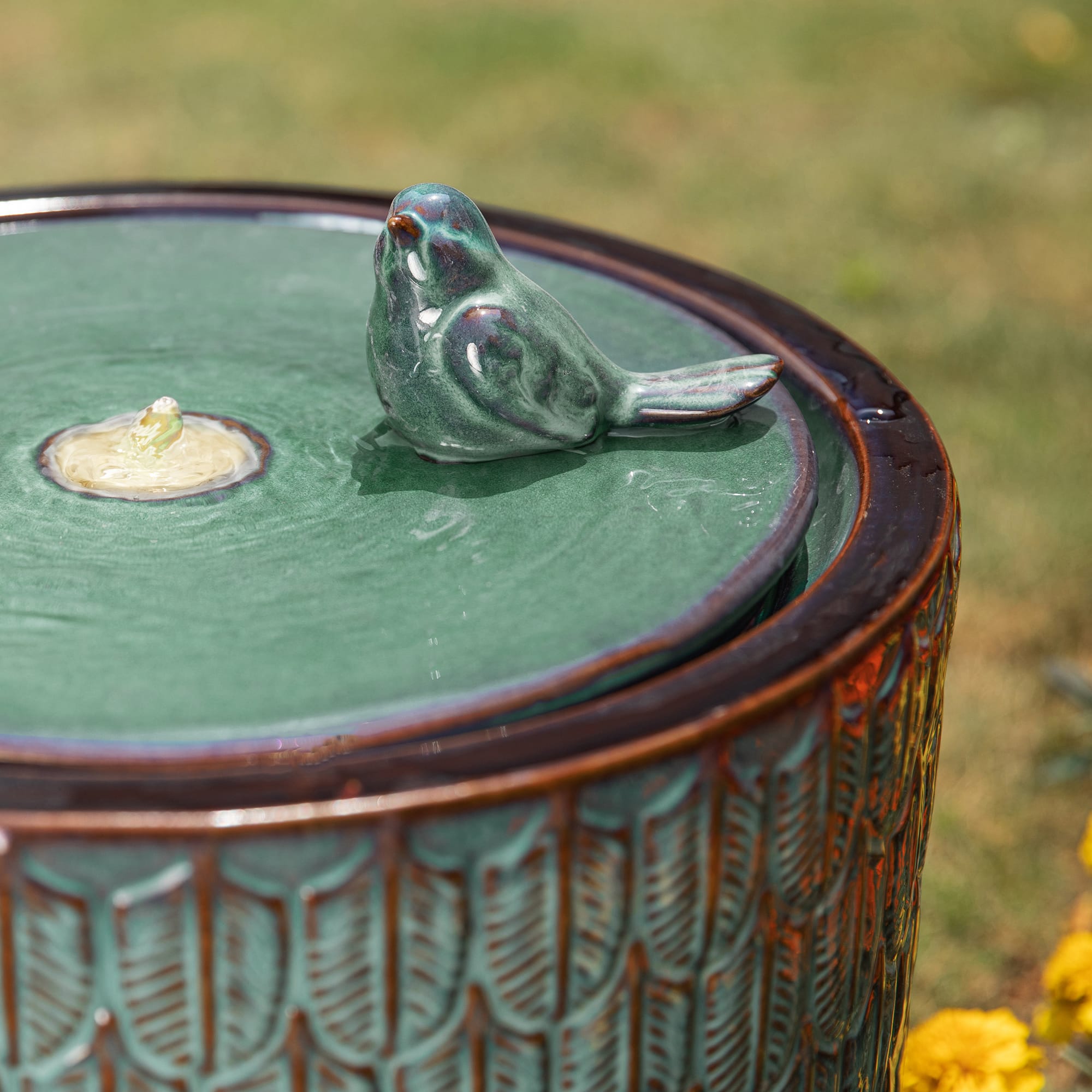 Glitzhome® 15" LED Bird Cylindrical Ceramic Fountain