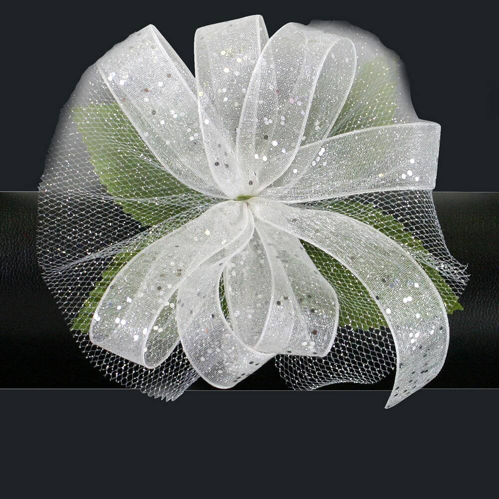 JAM Paper White Corsage Wristlet with Silver Sparkles