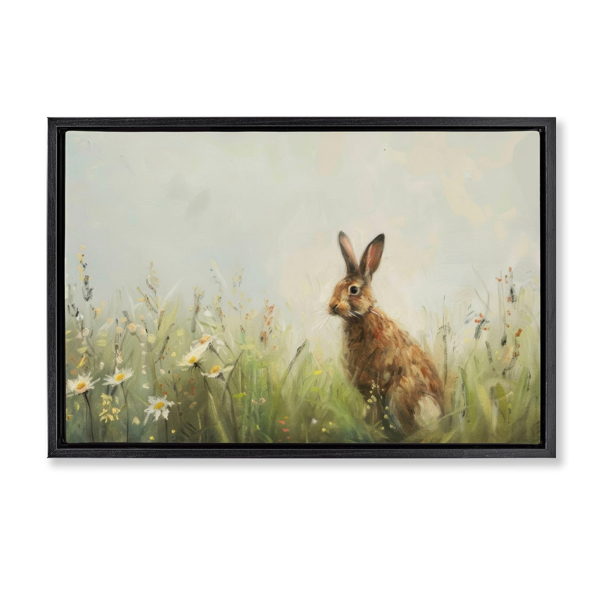 Stupell Industries Brown Rabbit with Daisies Floating Frame Wall Art
