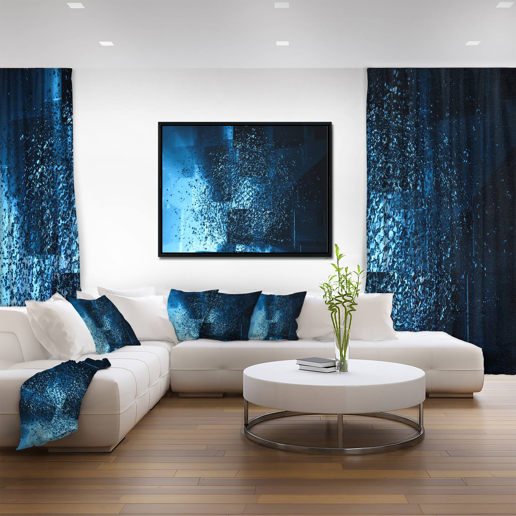 Designart - Fractal 3D Blue Paint Splash - Abstract Framed Canvas Art Print