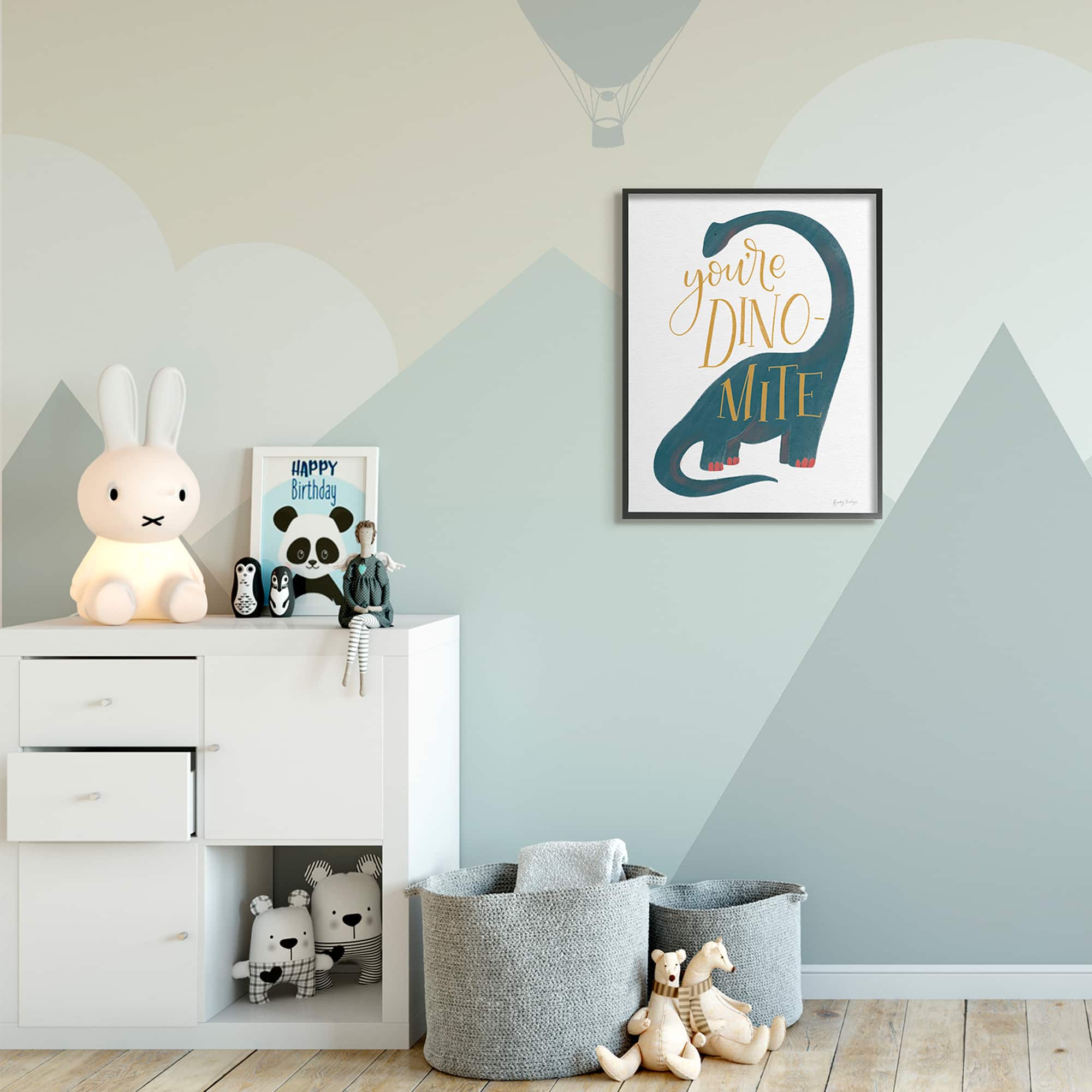 Stupell Industries You're Dino-Mite Phrase Blue Long Neck Dinosaur in Black Frame Wall Art