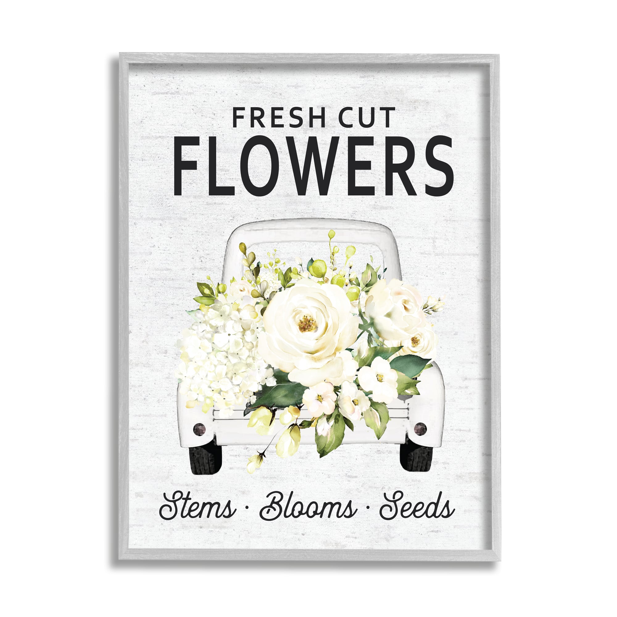 Stupell Industries Fresh Cut Flowers Sign Quaint Country Truck in Frame Wall Art