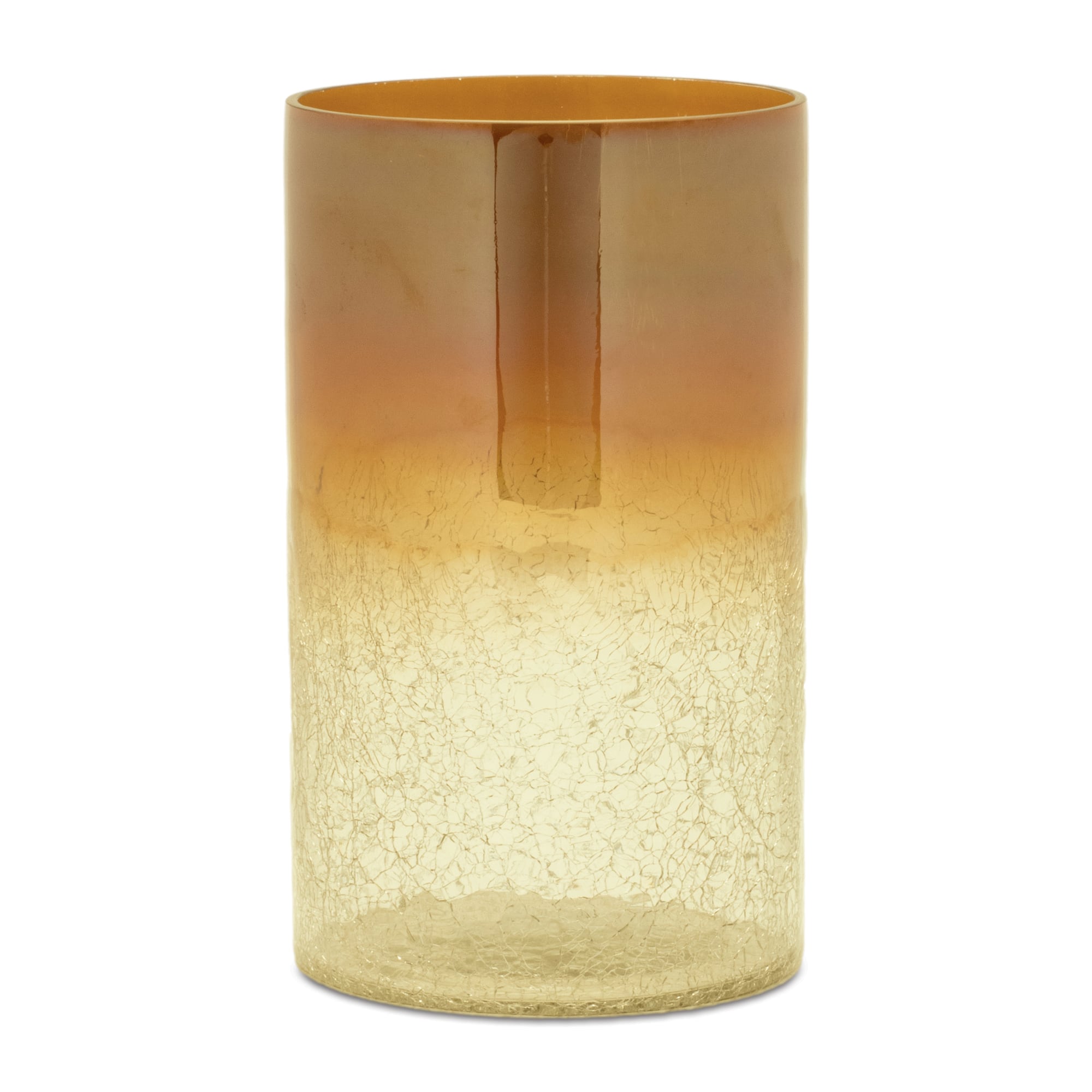 7.75" Gold & Orange Ombre Crackle Glass Candle Holders