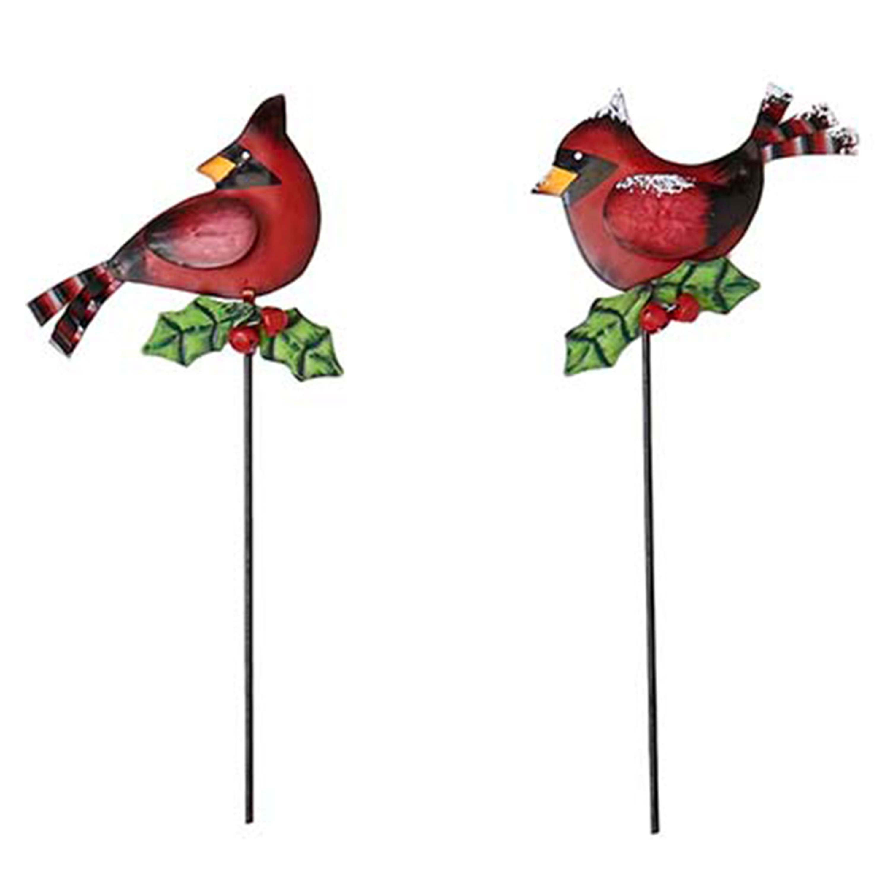 Metal Holiday Cardinal Garden Stakes Set