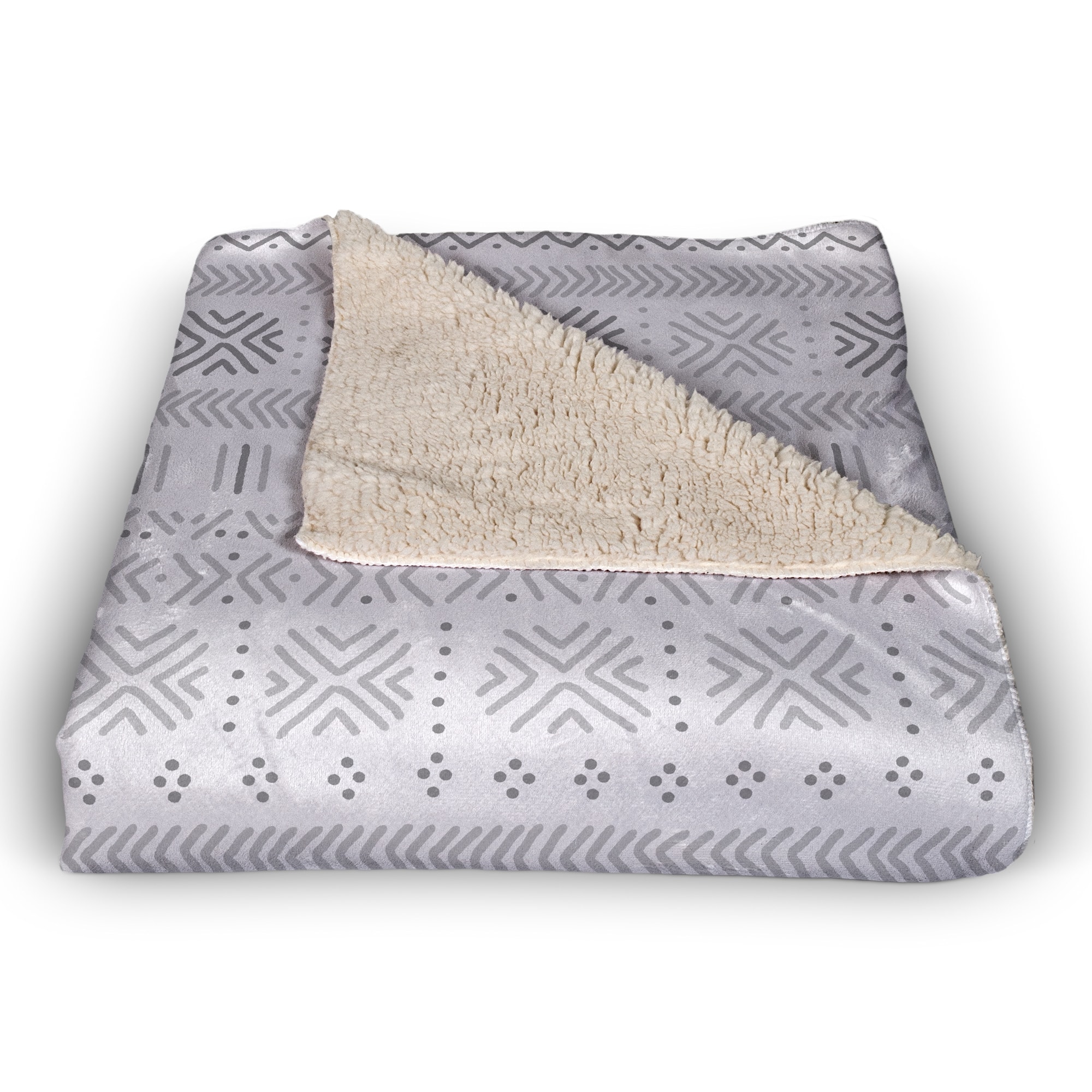 Gray Mudcloth Sherpa Fleece Blanket