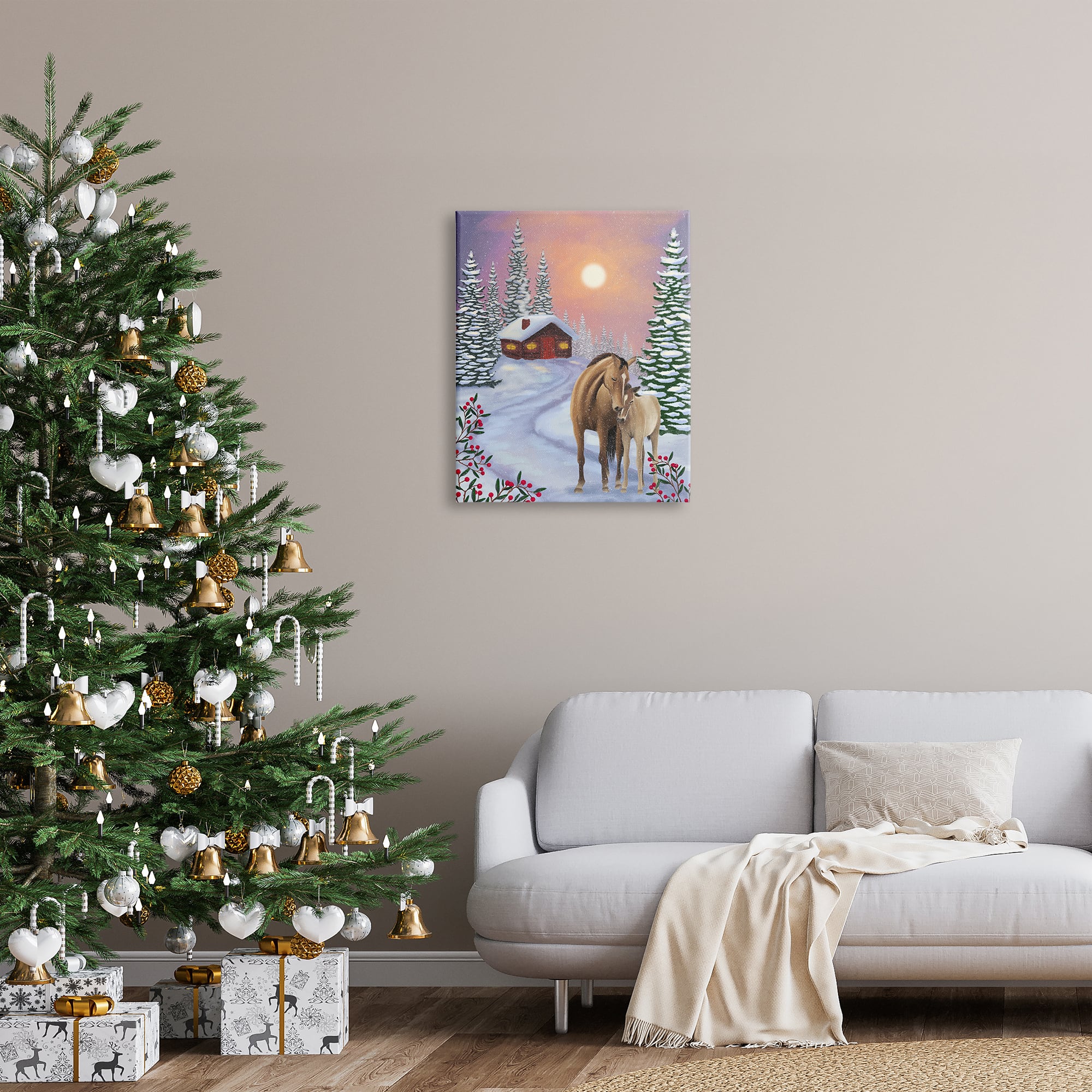 Stupell Industries Holiday Horses Winter Scene Canvas Wall Art