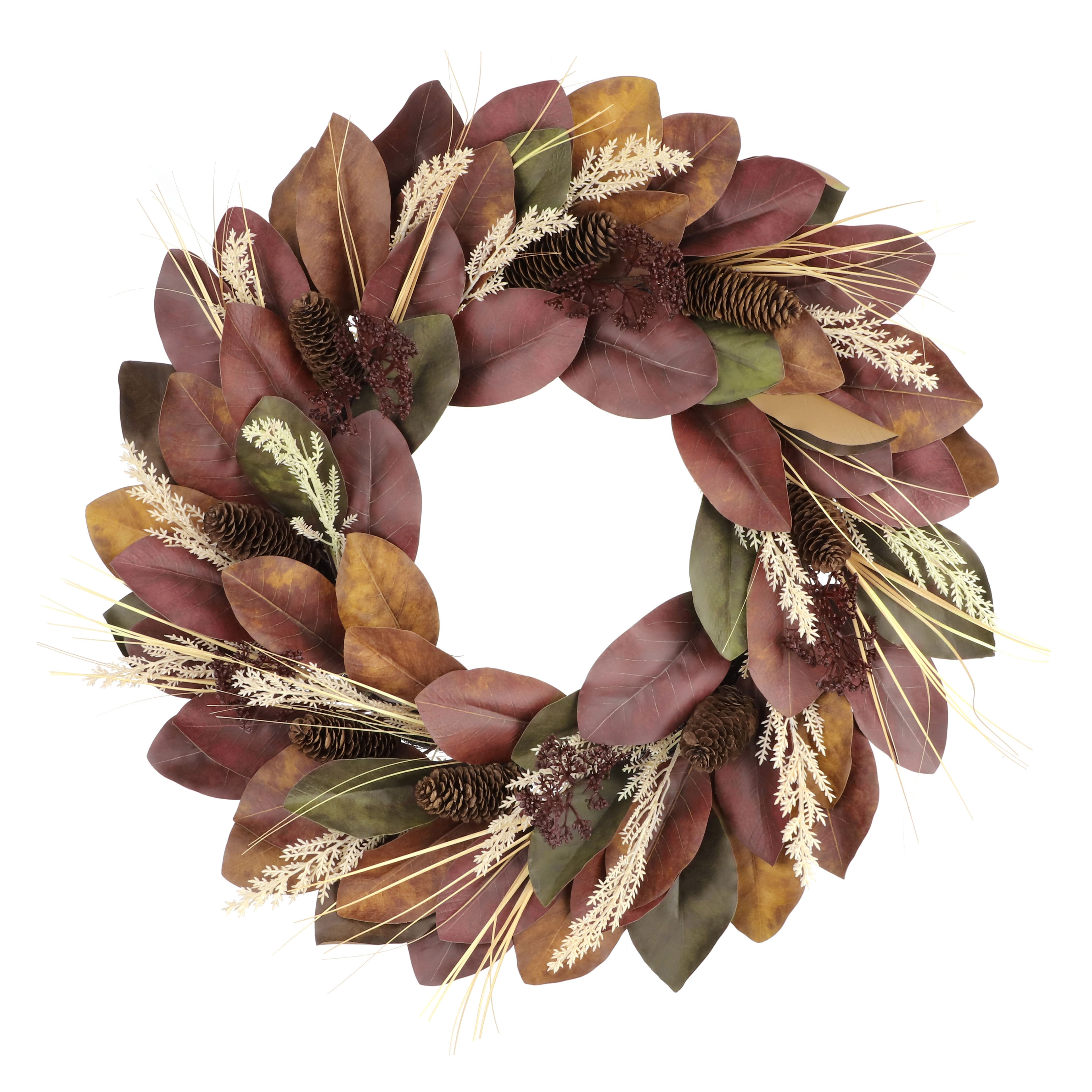 26" Red Magnolia Leaves & Pinecone Wreath by Ashland®