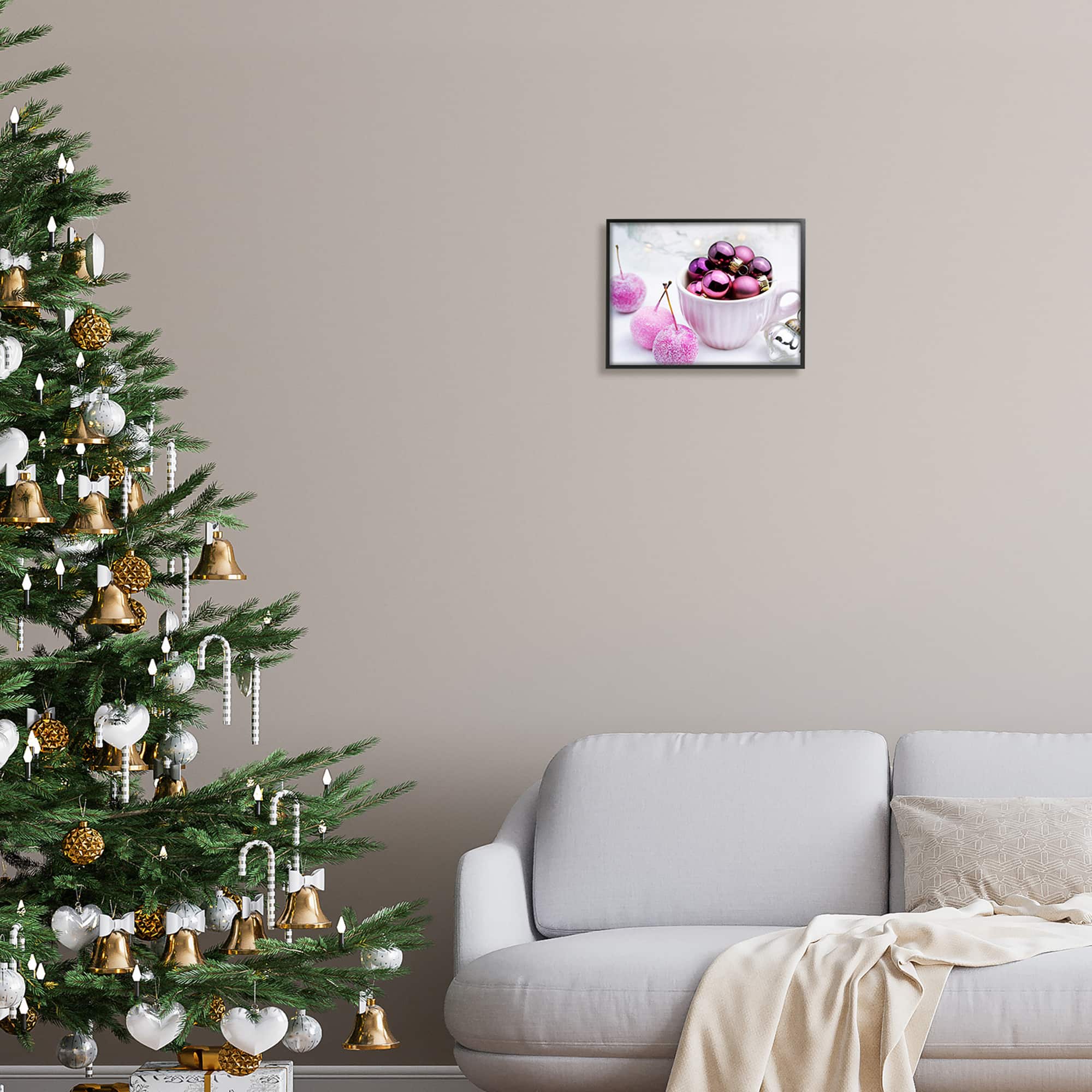 Stupell Industries Glimmering Pink Christmas Ornaments Framed Giclee Art
