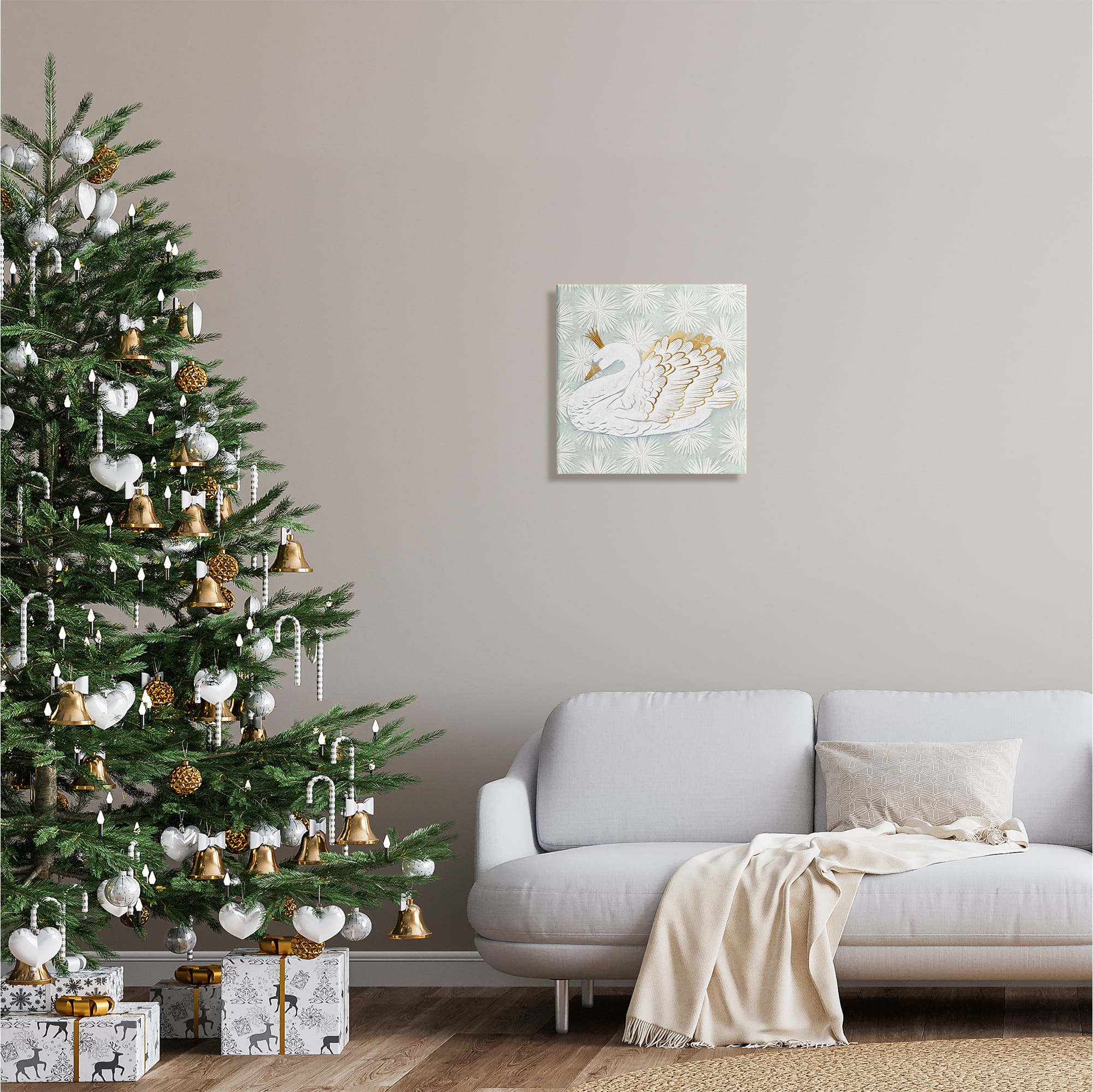 Stupell Industries Winter Holiday Swan Pattern Canvas Wall Art