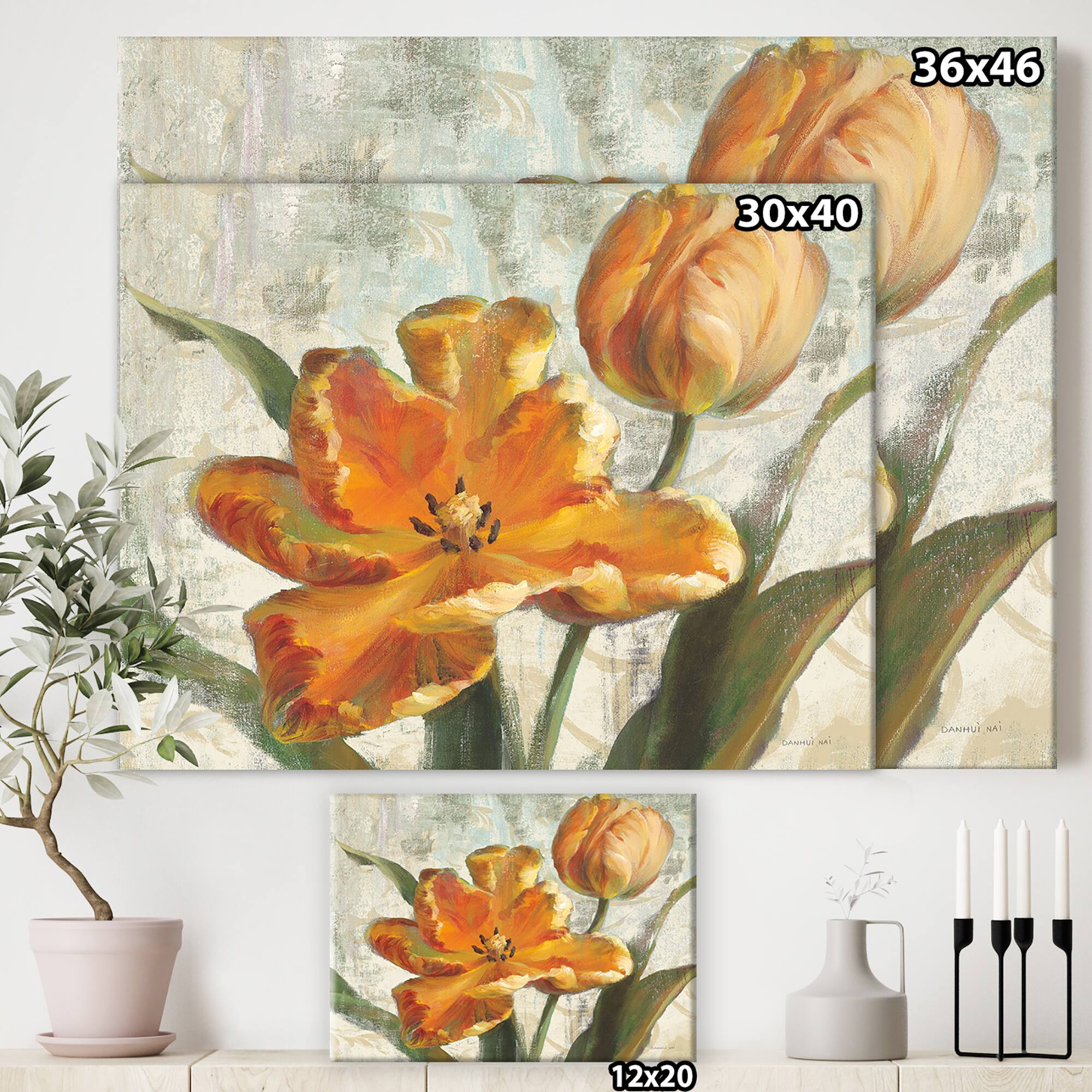 Designart - Parrot Tulips I on Ivory - Cabin & Lodge Premium Canvas Wall Art
