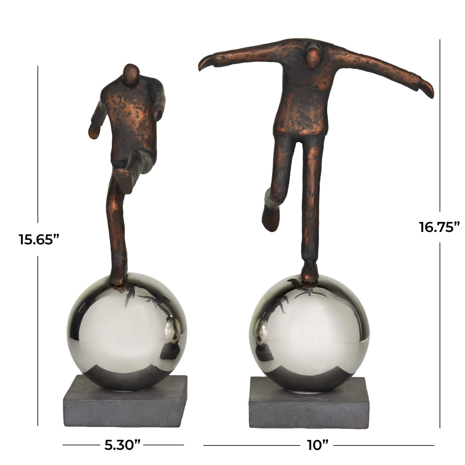 Bronze Polystone People Sculpture with Silver Ball Stands Set