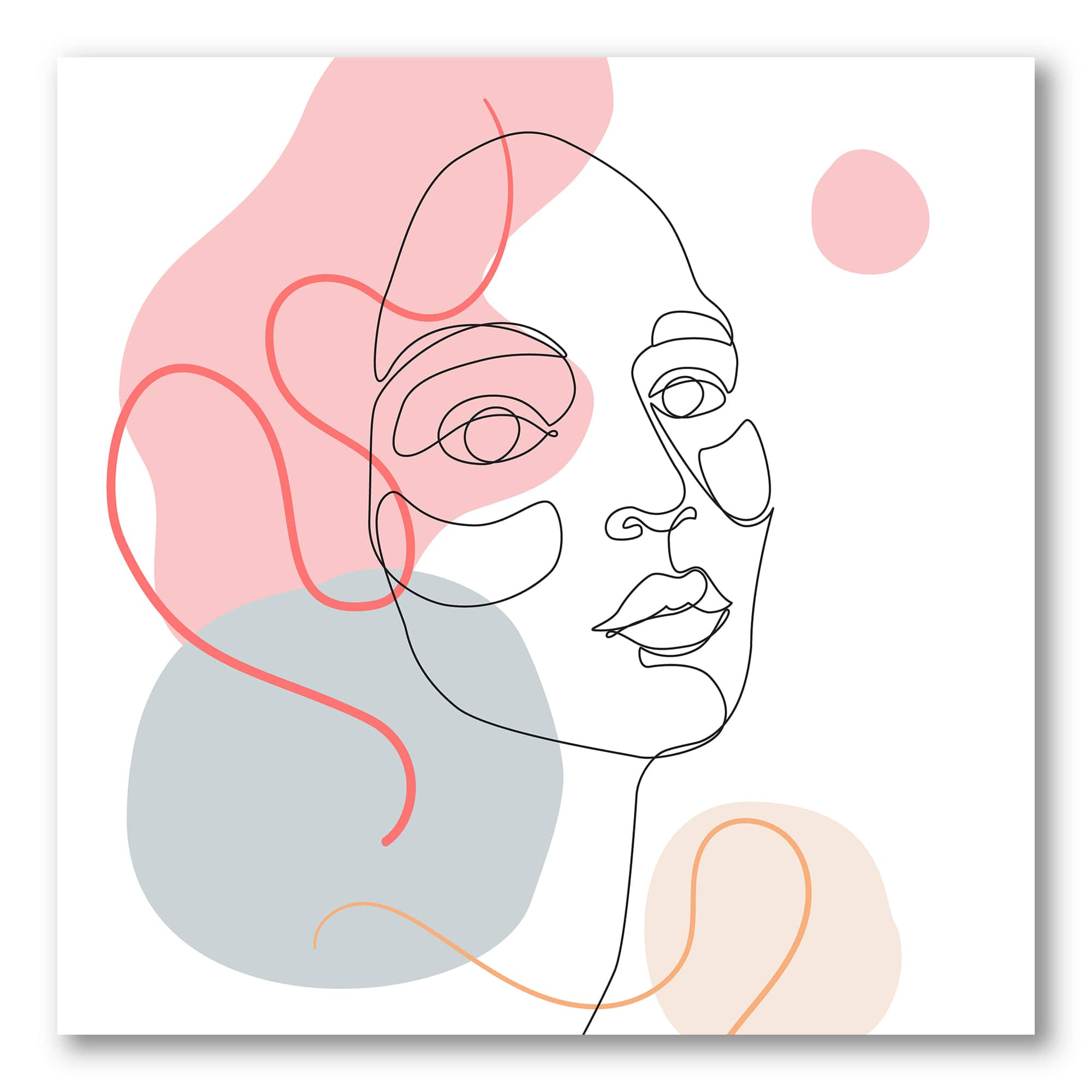 Designart - One Line Drawing of Young Woman In Pastel Tones - Modern Canvas Wall Art Print