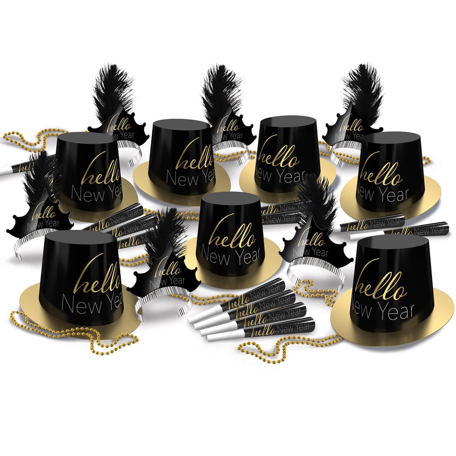 Beistle Black & Gold Hello New Year Party Favor Kit for 50