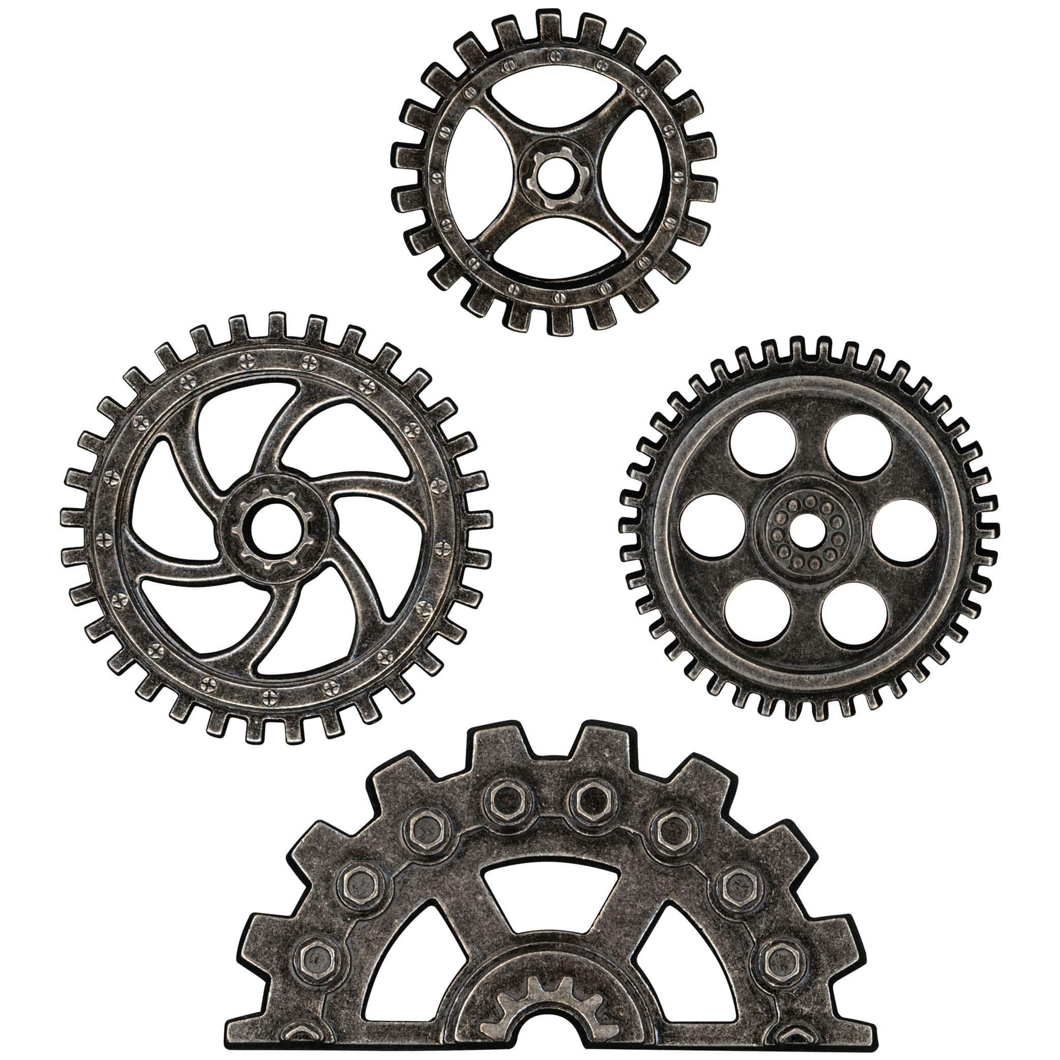 Idea-Ology Metal Industrial Gears 1.5" To 3" 4/Pkg-Antique Nickel