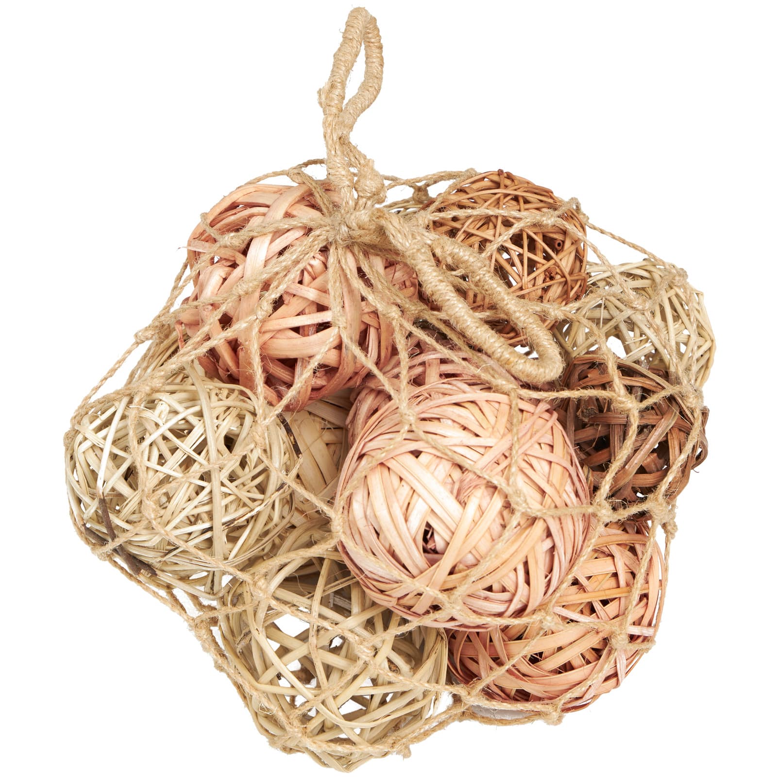 Light Brown Dried Plant Handmade Orbs & Vase Filler with Fishnet Bag Set