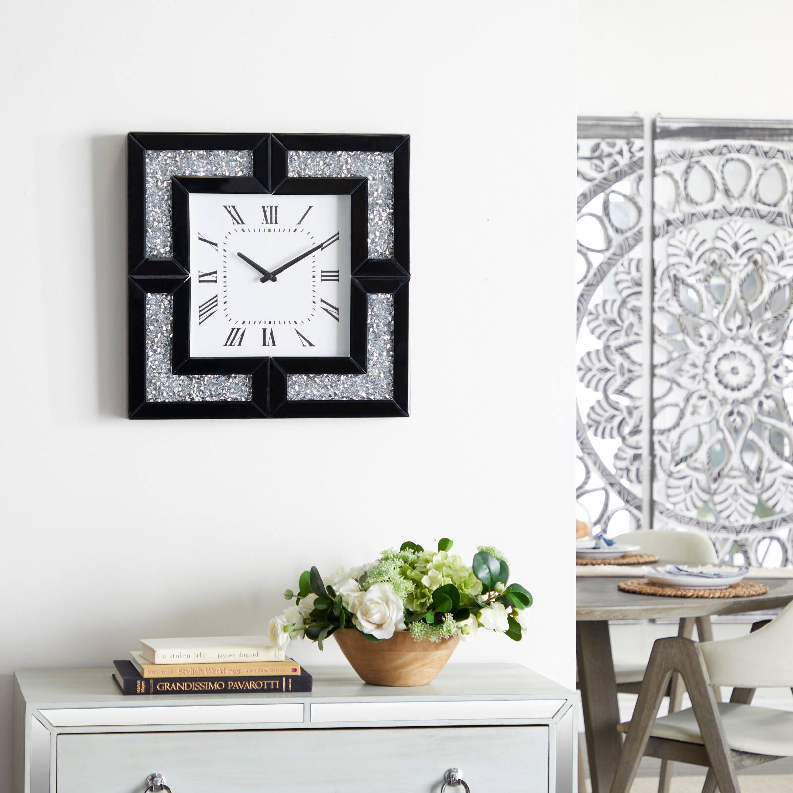 20" Black Wood Glam Wall Clock