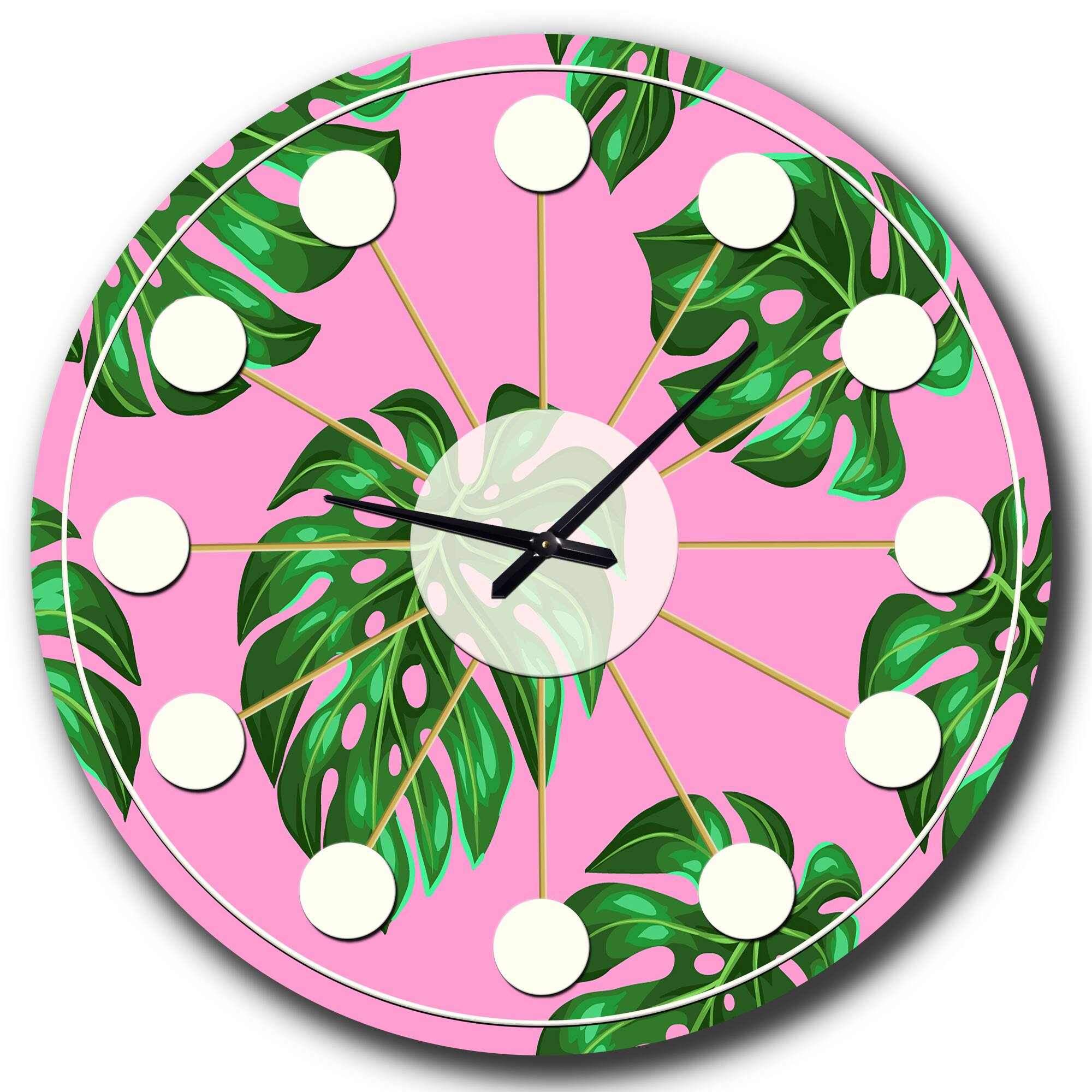 Designart 'Tropical Palm Leaves Iii Mid-Century Modern Wall Clock