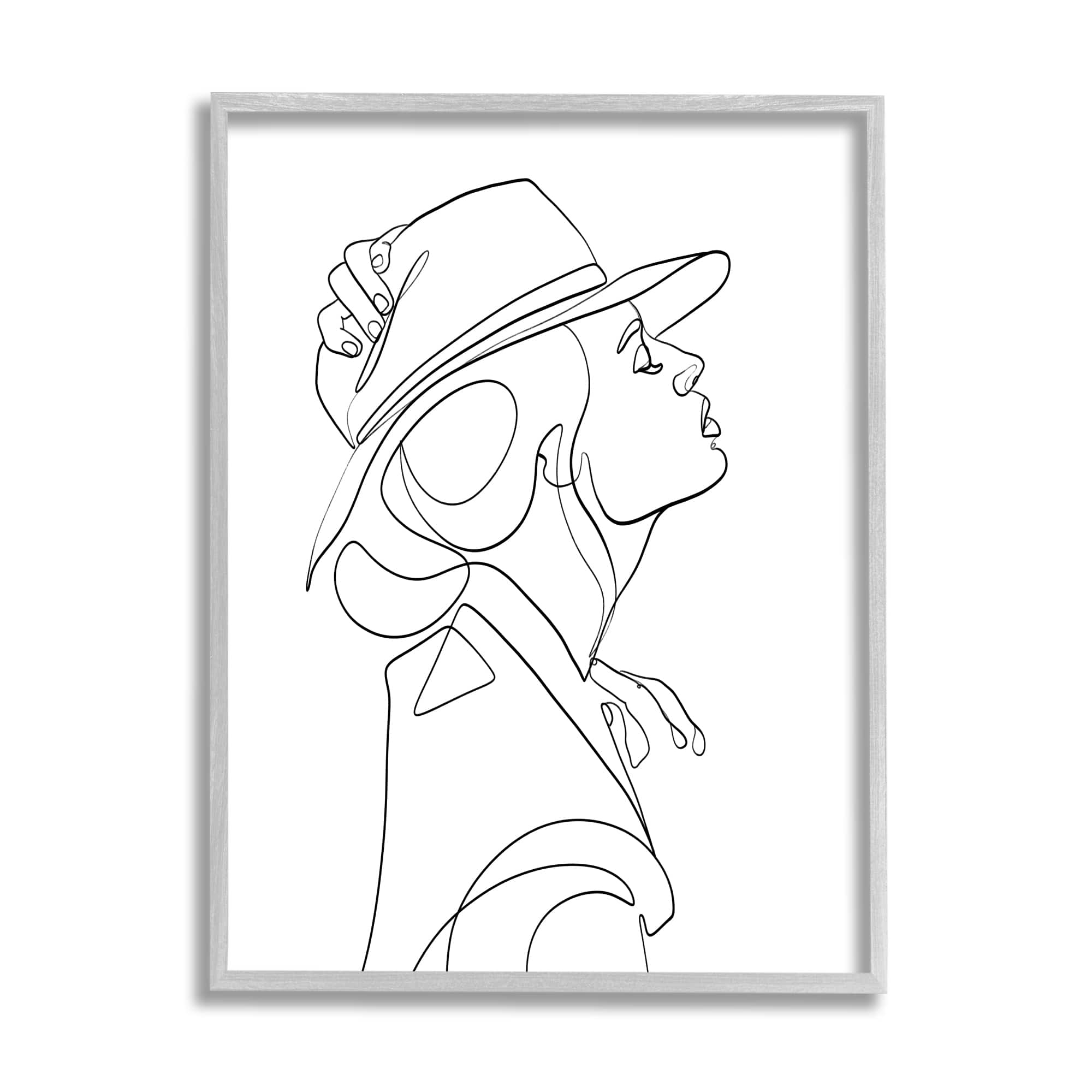 Stupell Industries Fluid Black Line Woman Modeling Hat Abstraction
