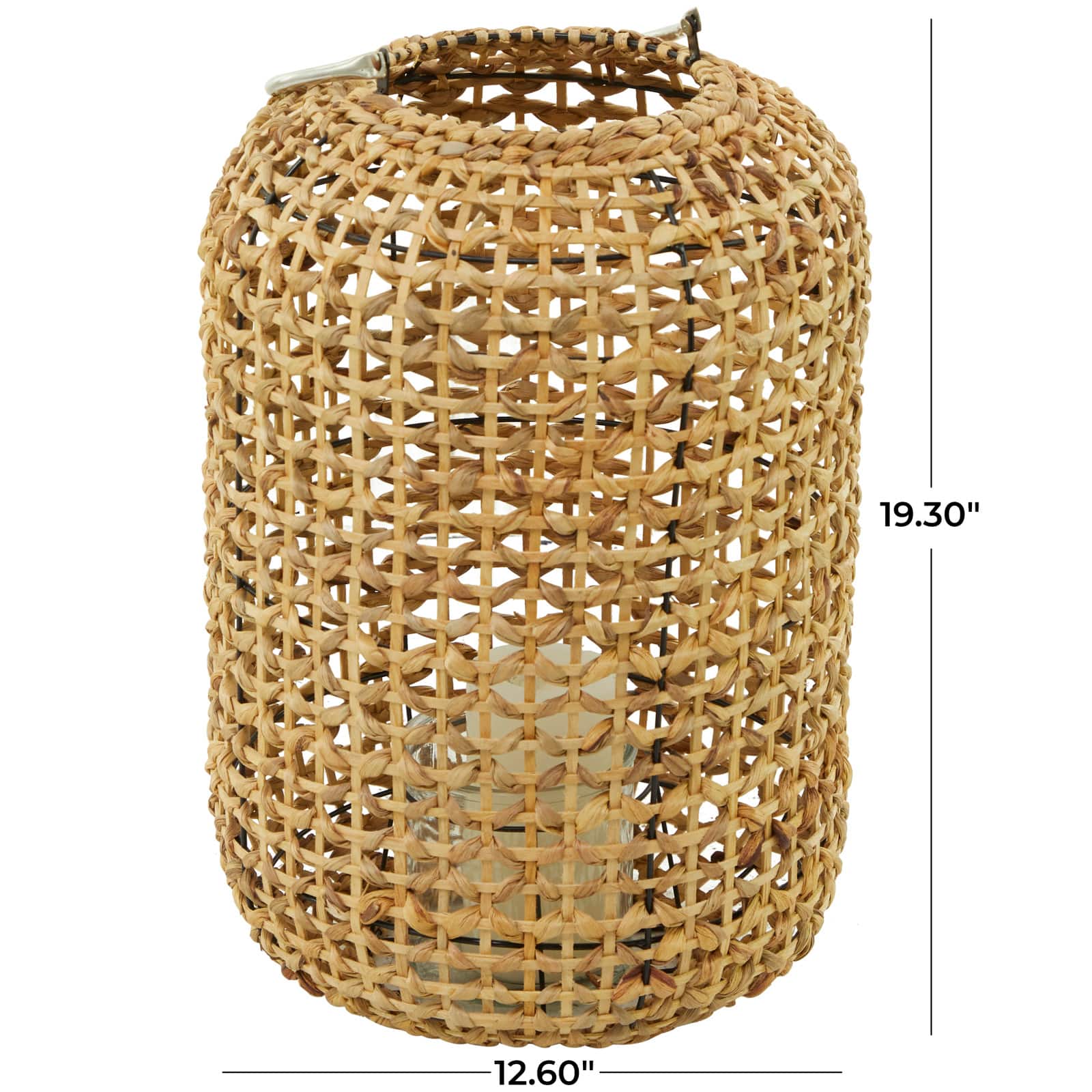 19" Brown Metal Handmade Candle Lantern with Glass Holder and Handle