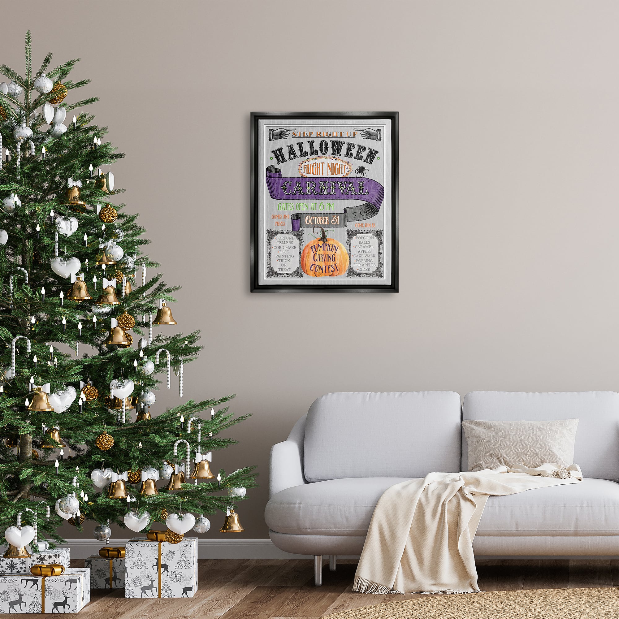 Stupell Industries Halloween Fright Night Carnival Sign Framed Floater Canvas Wall Art