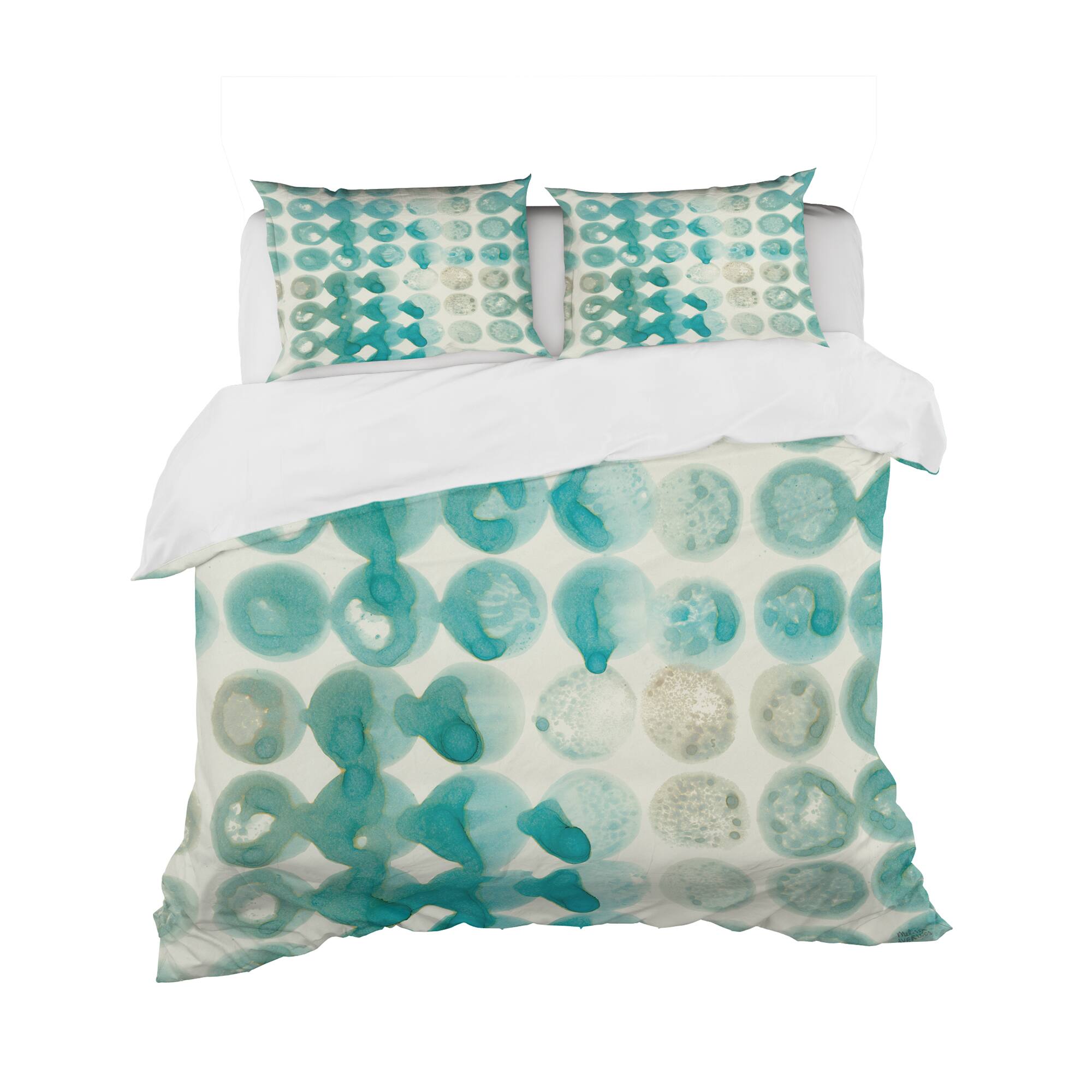 Designart 'Turquoise Watercolor geometrical II' Geometric Bedding Set - Duvet Cover & Shams