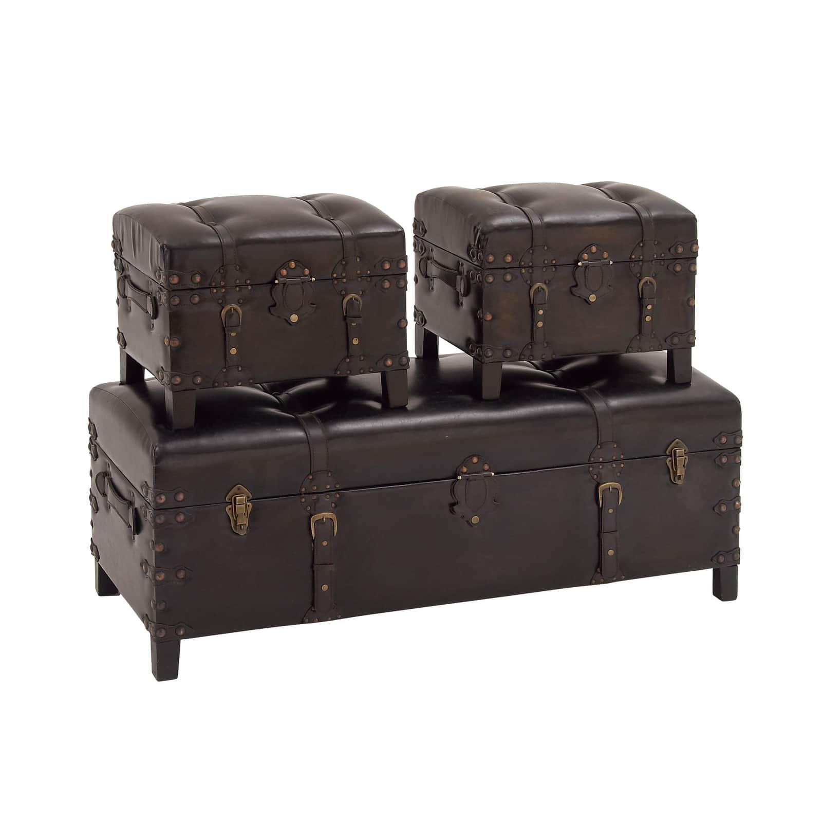 Dark Brown Cedar Traditional Storage Bench Set