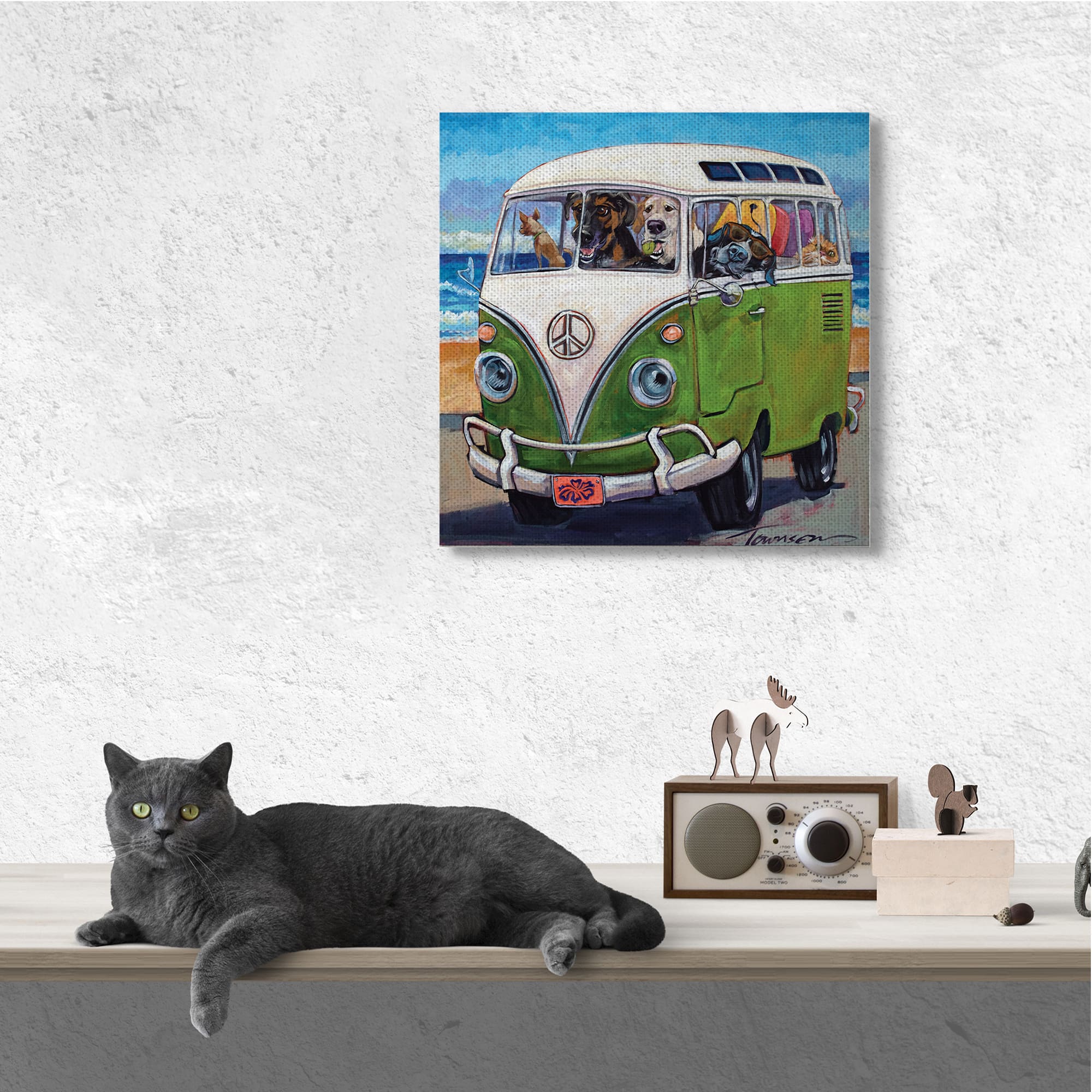 Stupell Industries Dogs Driving Retro Van Summer Beach Trip Canvas Wall Art