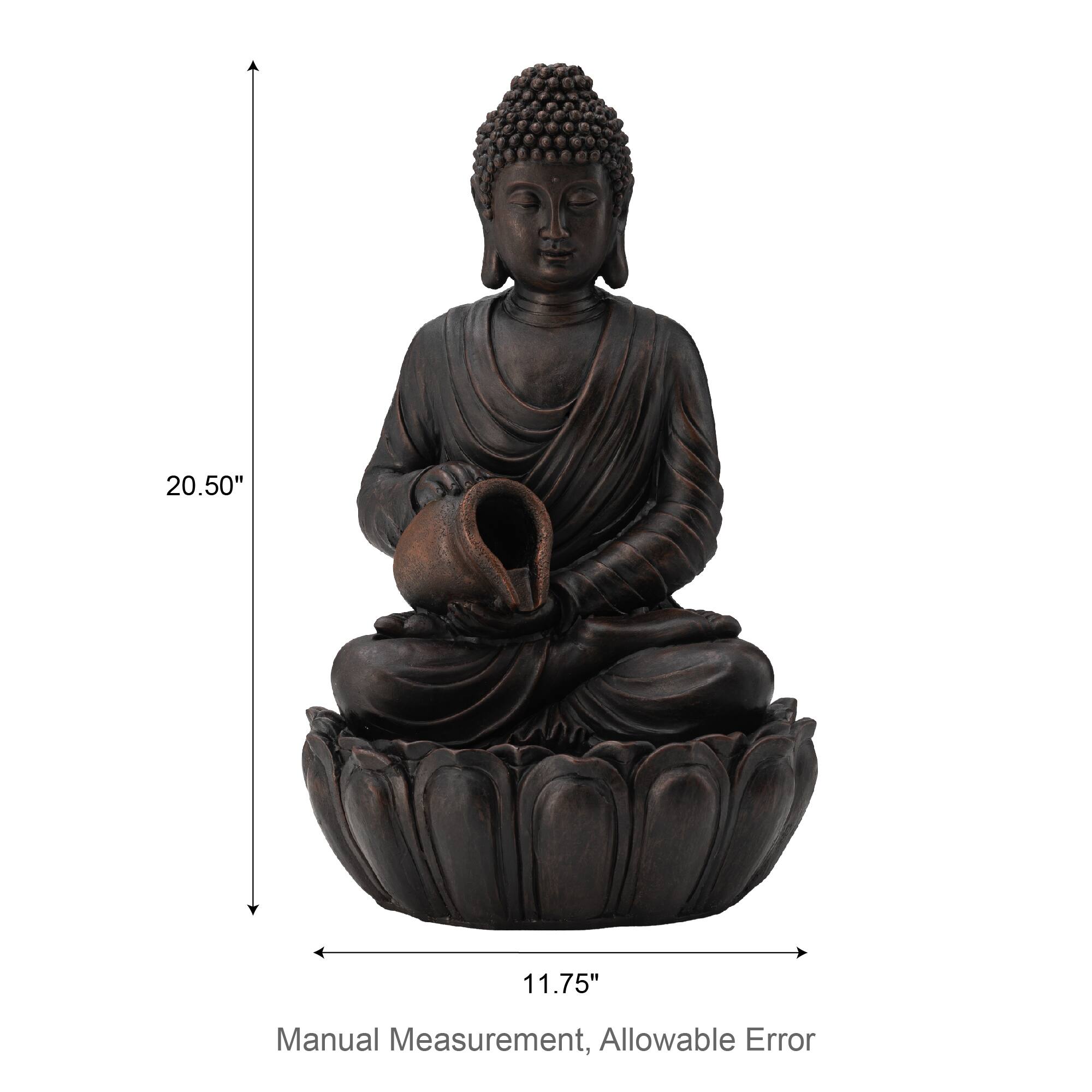 Glitzhome® 20.5" Zen-Style LED 2-Tier Buddha Statue Outdoor Fountain