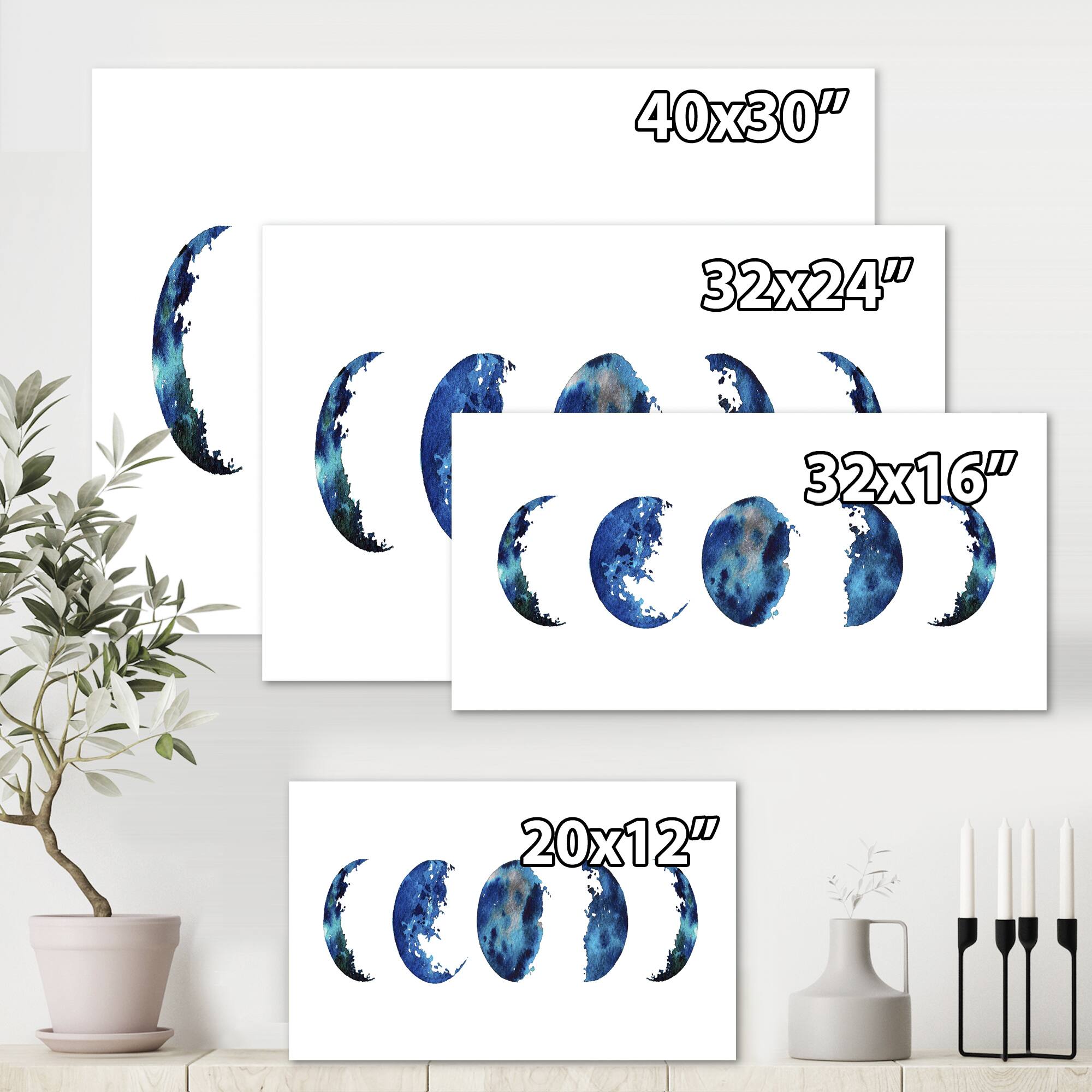 Designart - Blue Moon Phases - Bohemian & Eclectic Canvas Wall Art Print