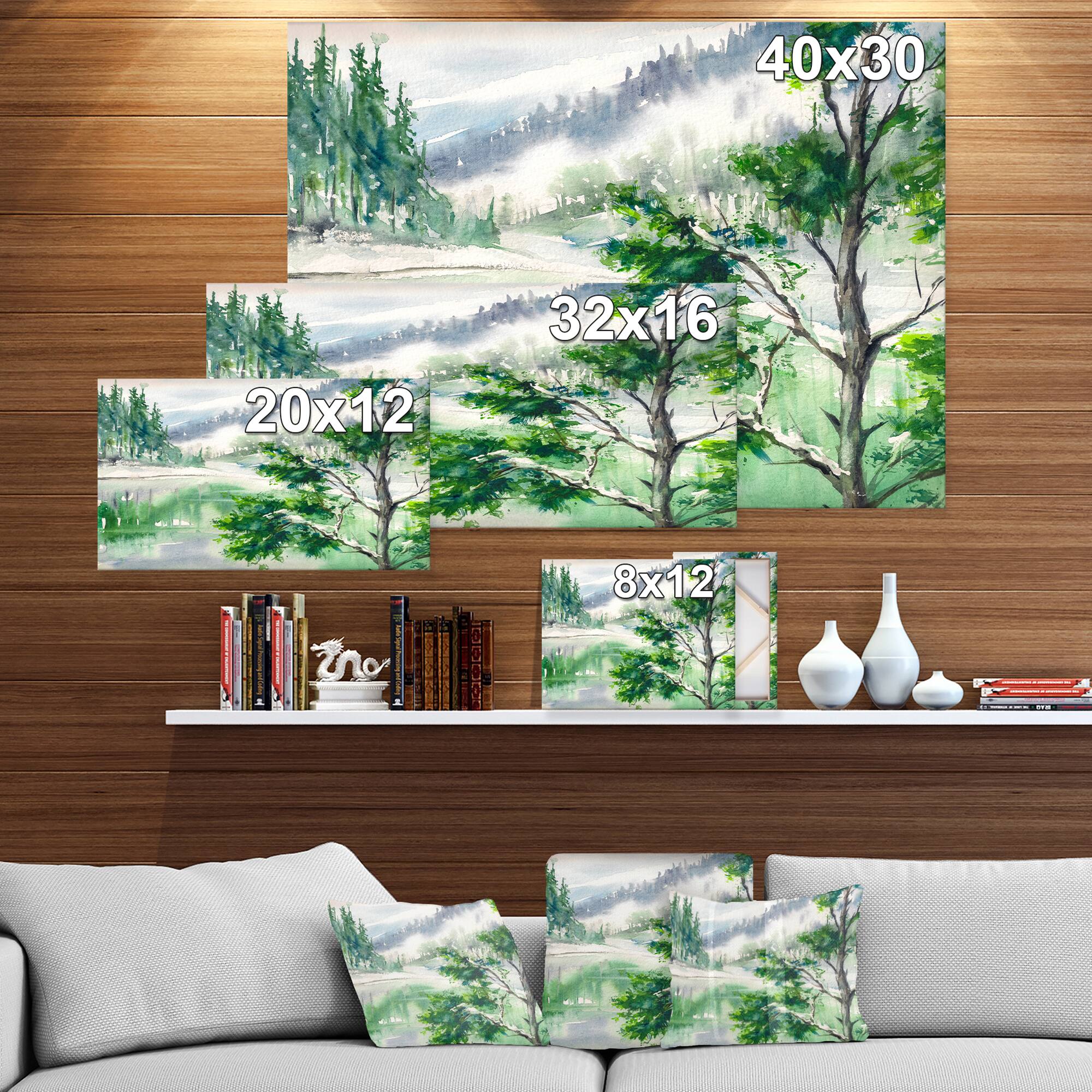 Designart - Lake and Mountains in Winter Season - Landscapes Painting Print on Wrapped Canvas
