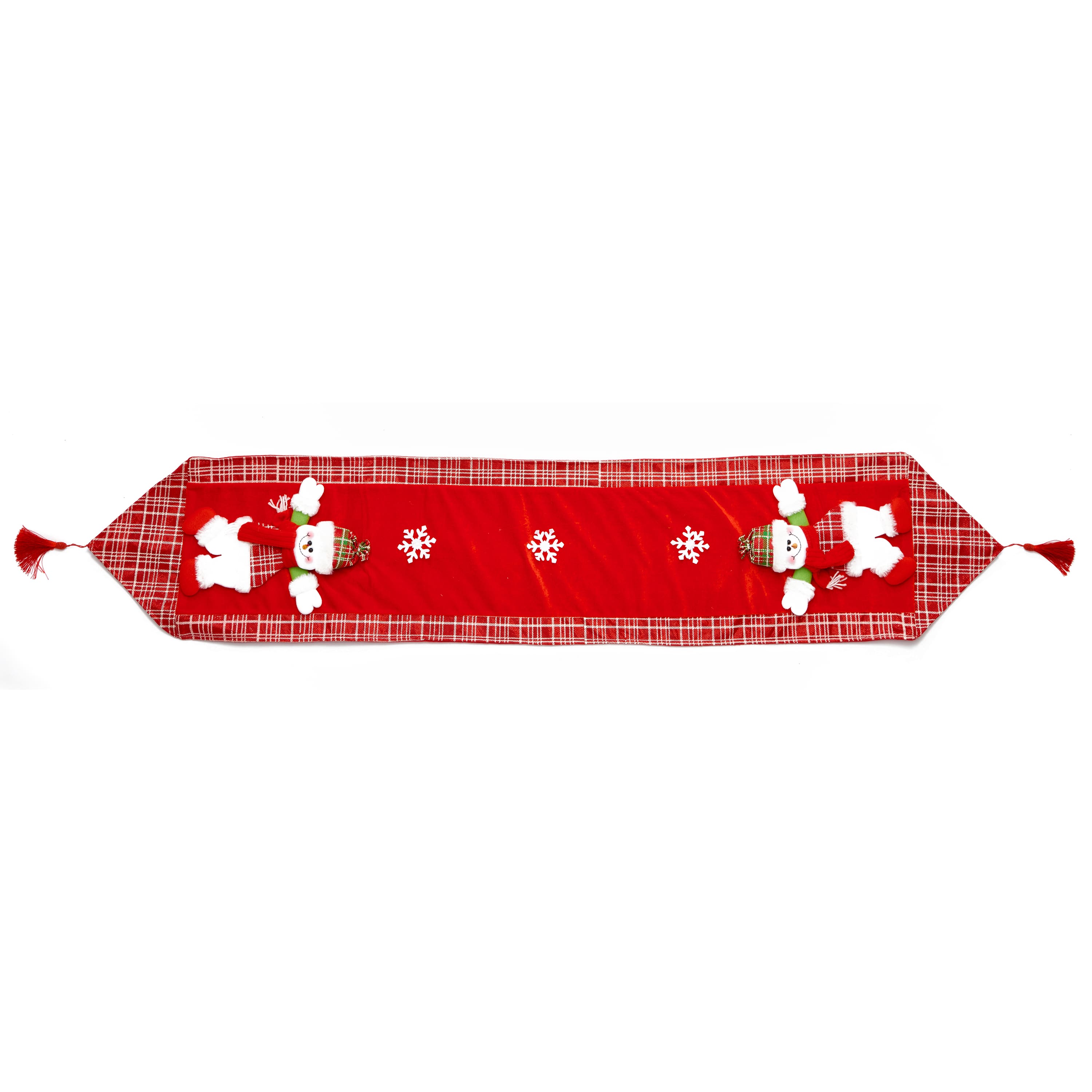 67" Red Embroidered Snowman Christmas Table Runner
