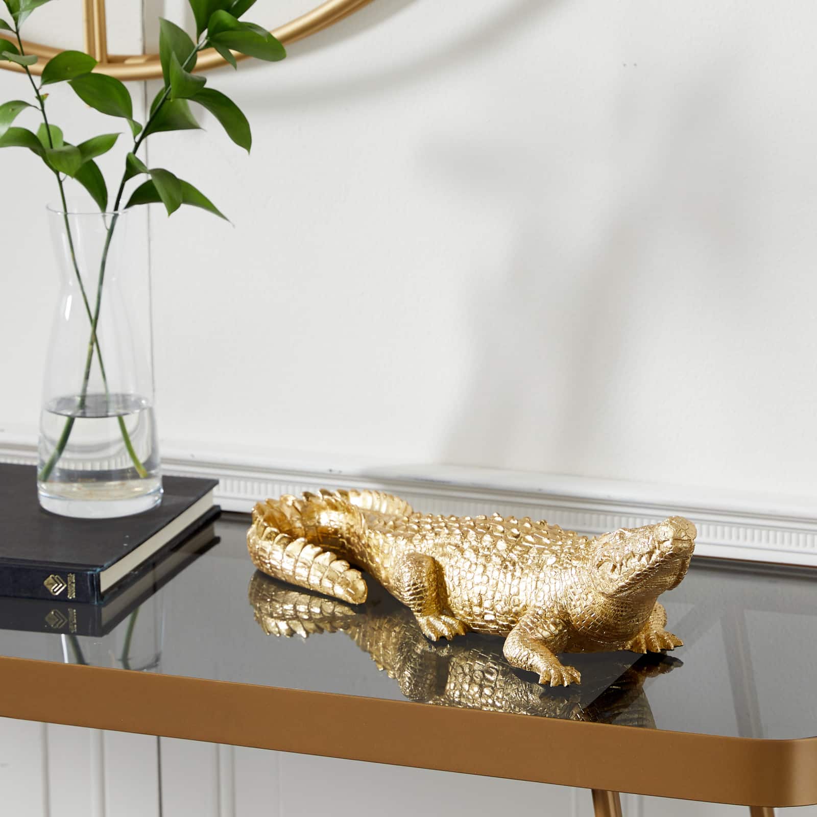 16" Gold Traditional Crocodile Sculpture