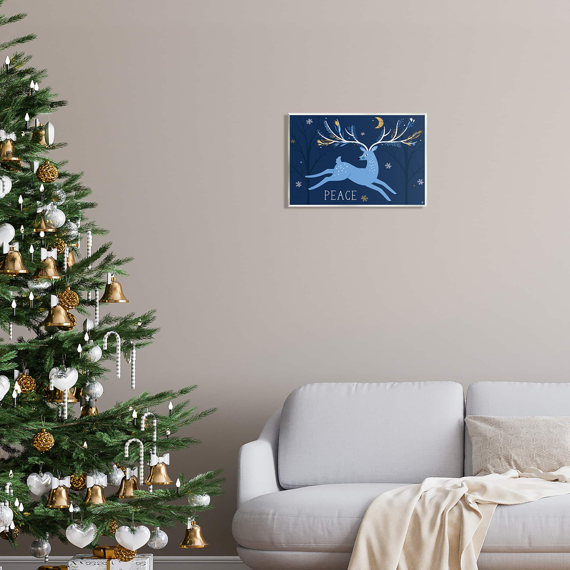 Stupell Industries Peace Jumping Deer Snowflakes Wall Plaque Art