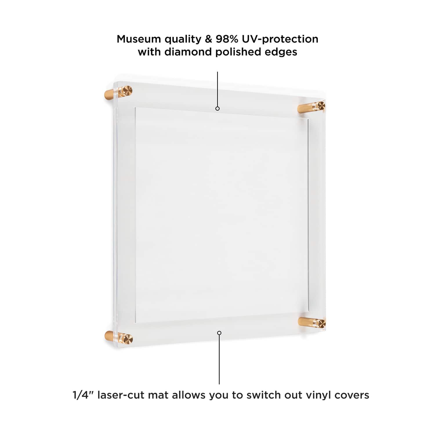 Wexel Art 12'' x 12'' Acrylic Floating Frame for Album Covers with Gold Hardware