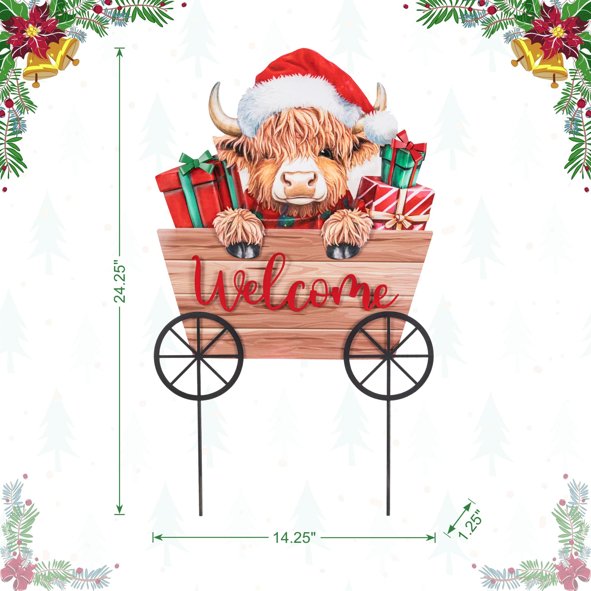 Glitzhome® 24.25" Christmas Metal Highland Cow with Barrow Yard Stake