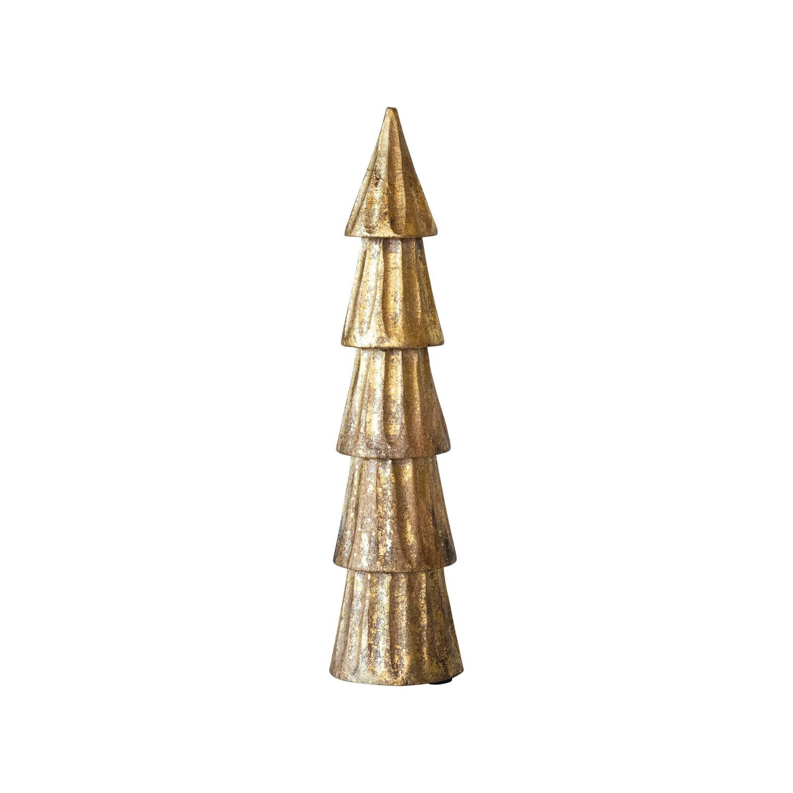 Hello Honey® 12.25" Tall Carved Mango Wood Tree with Rubbed Gold Foil Finish