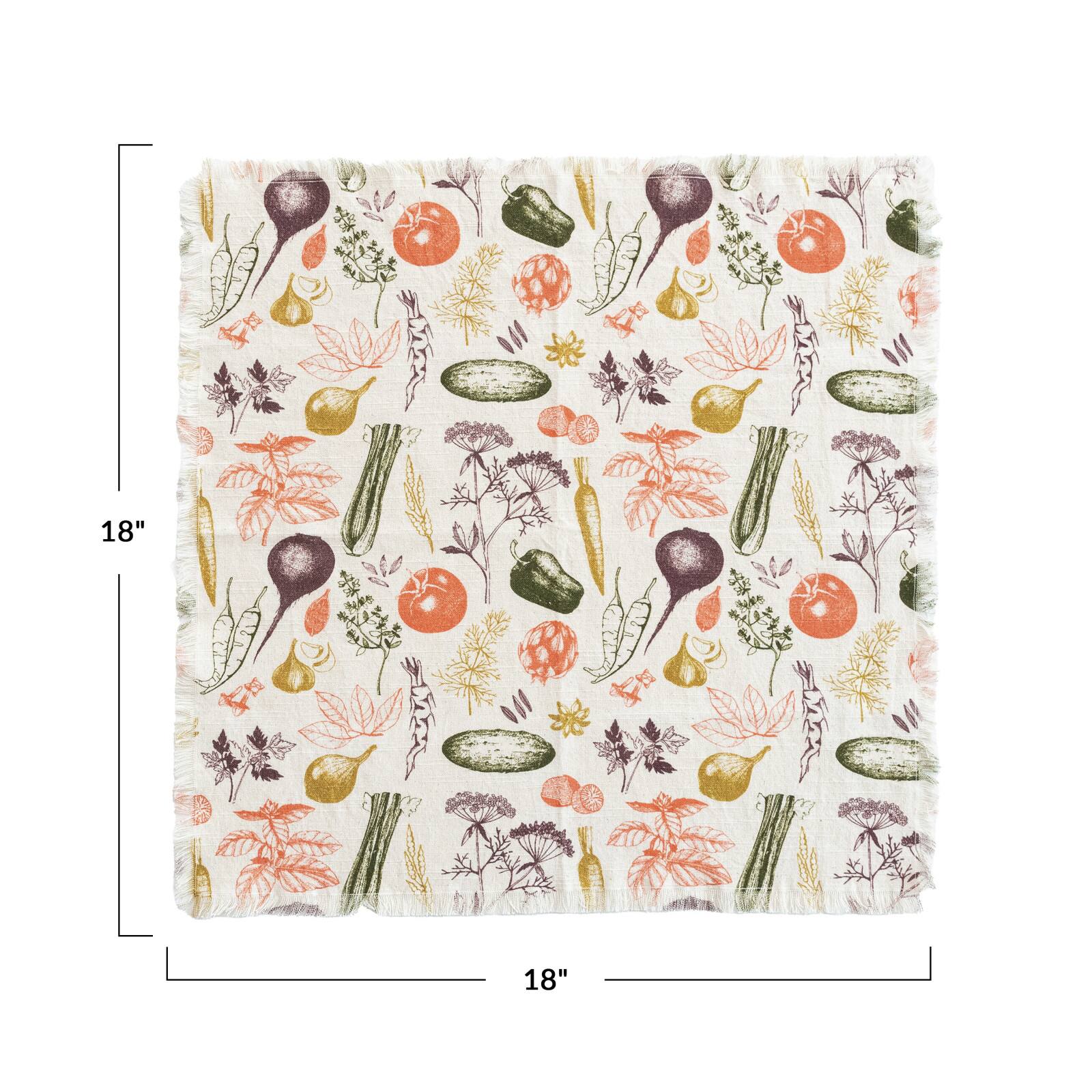Hello Honey® Vegetable Print Cotton Slub Napkins with Fringe, 4ct.