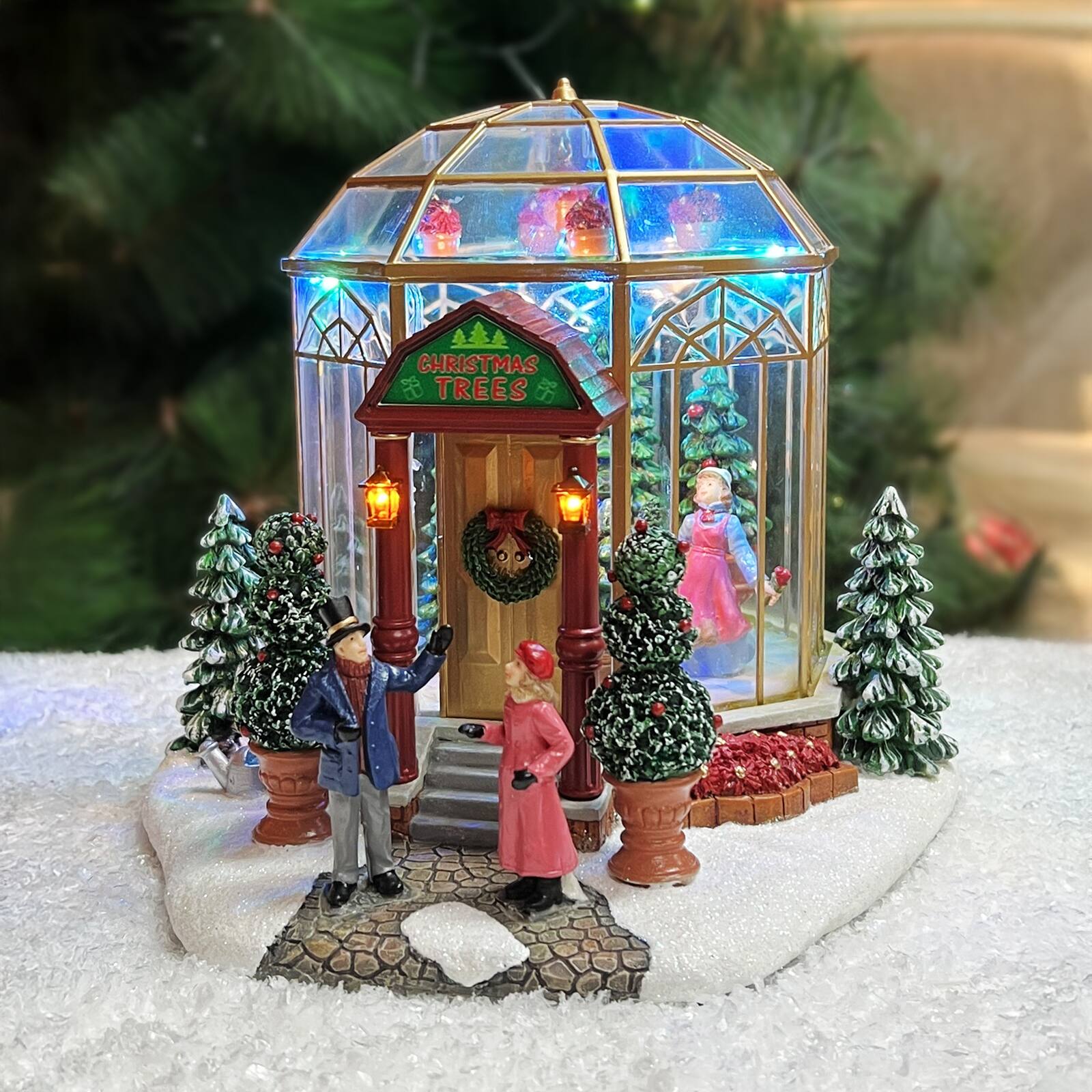 7.5" LED Lights & Music Christmas Village Tree Shop