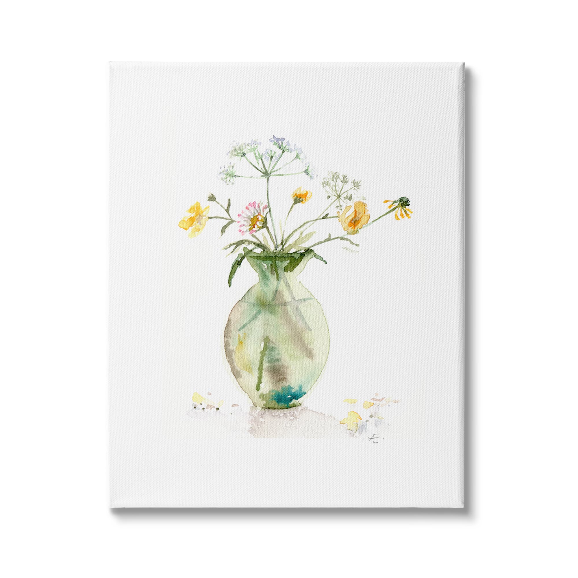 Stupell Industries Buttercups Daisies Green Vase Watercolor Floral Still Life Canvas Wall Art
