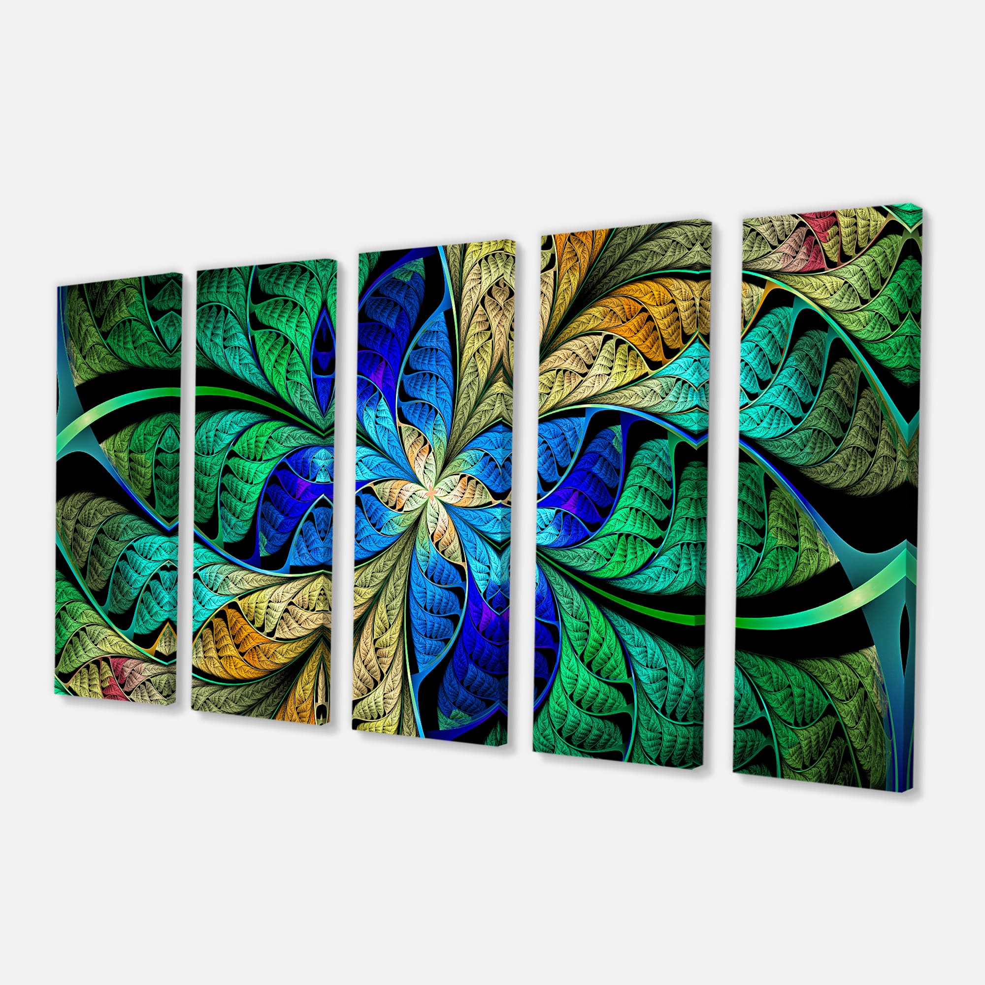 Designart - Blue Green Fractal Flower Petals - Abstract Canvas Art Print