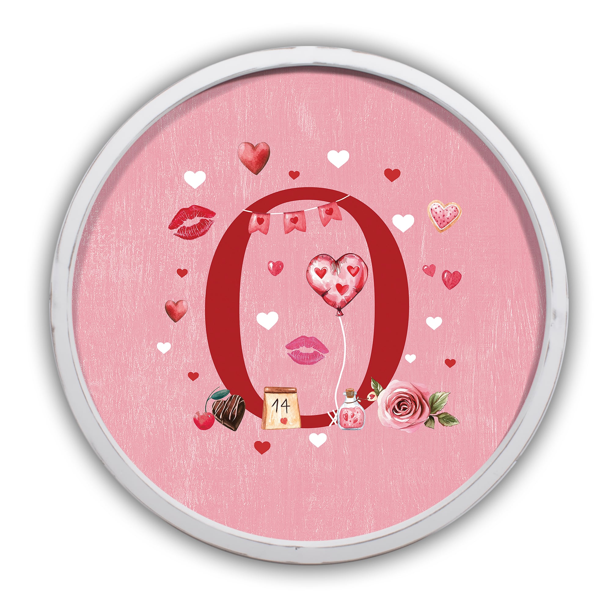 20" Valentine Things White Framed Round Monogram Print