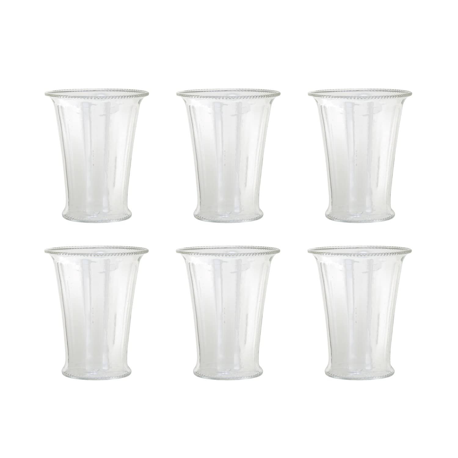 Hello Honey® 4" Clear Round Glass Drinking Glass with Debossed Rim & Base, 6ct.