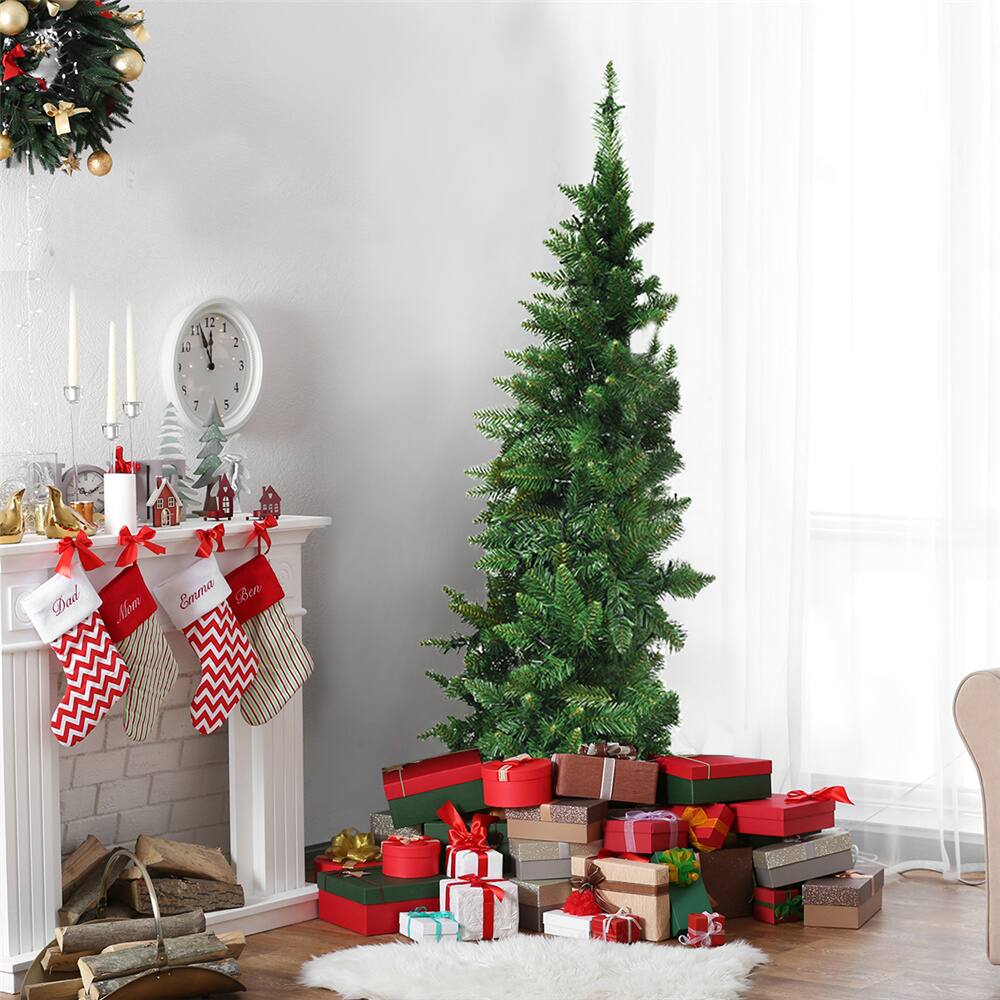 Costway 6ft. Pre-Lit Green Artificial Half Christmas Tree, Warm White LED Lights