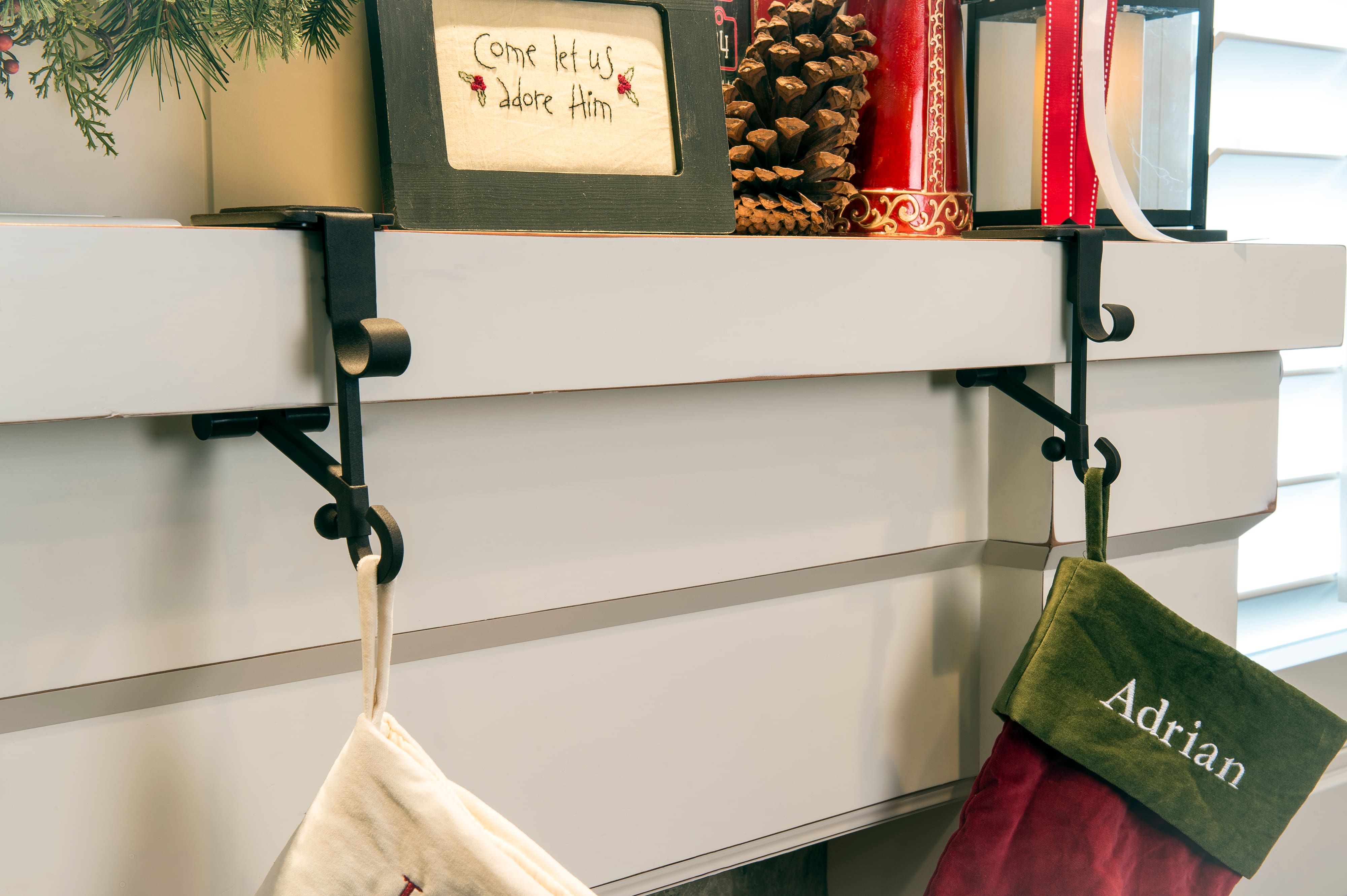 Brown Mantel Garland & Christmas Stocking Holder, 2ct.