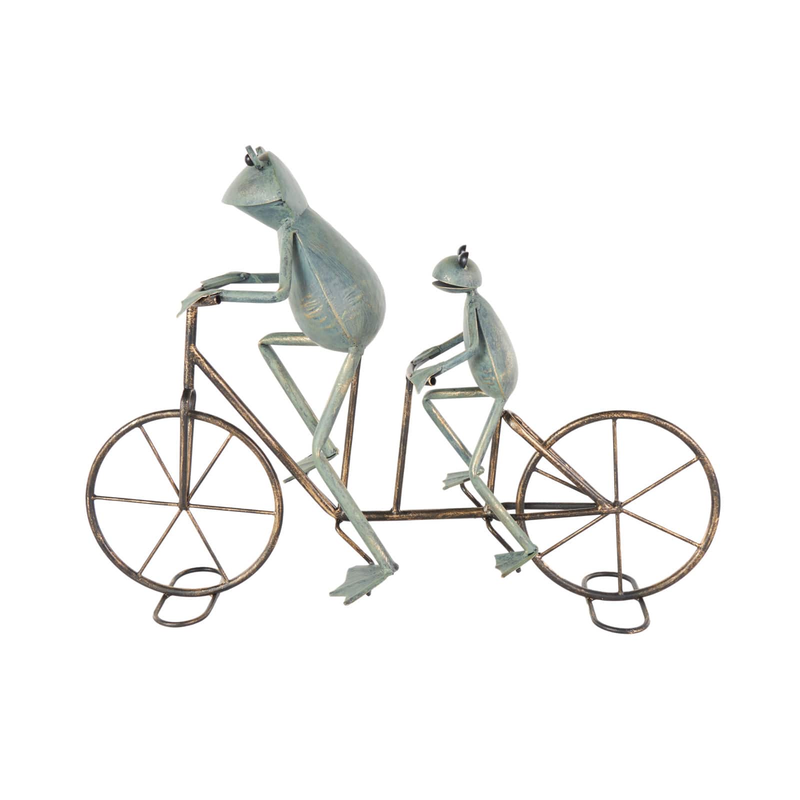 23.5" Frog Duo on Bicycle Metal Garden Sculpture with Gold Accents