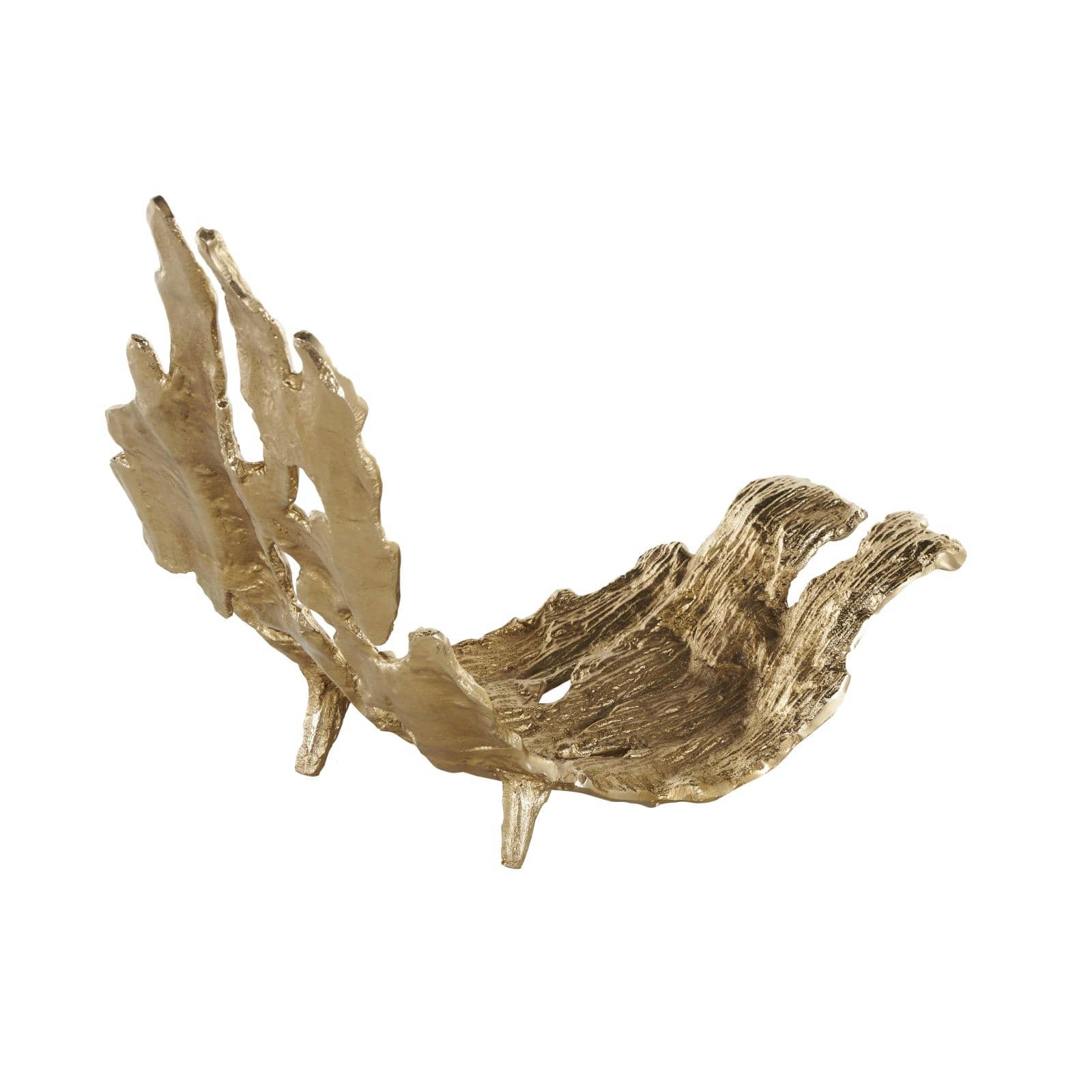 15.75" Gold Metal Angled Leaf Decorative Bowl with Cutouts