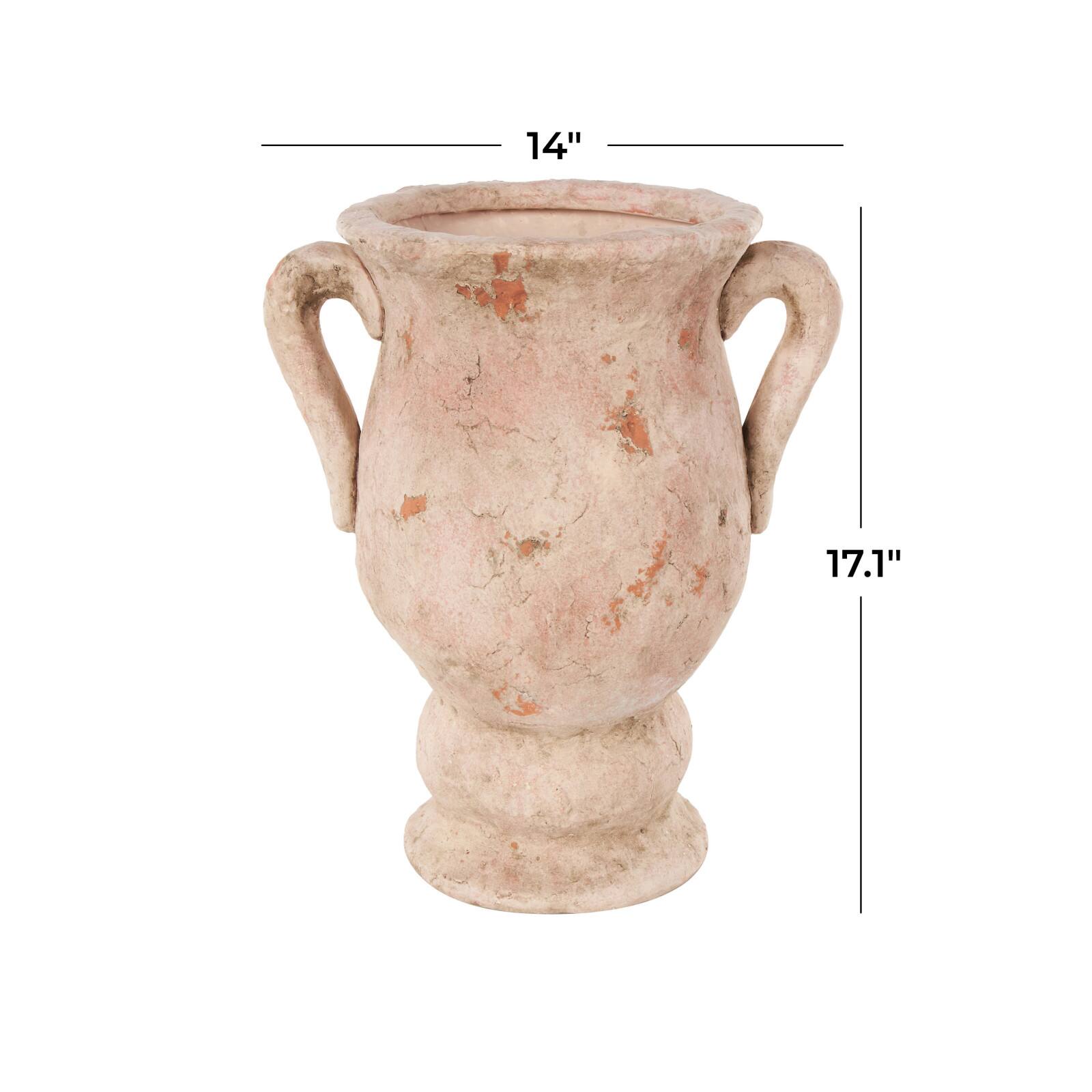 17" Pink Ceramic Antique Style Distressed Decorative Vase
